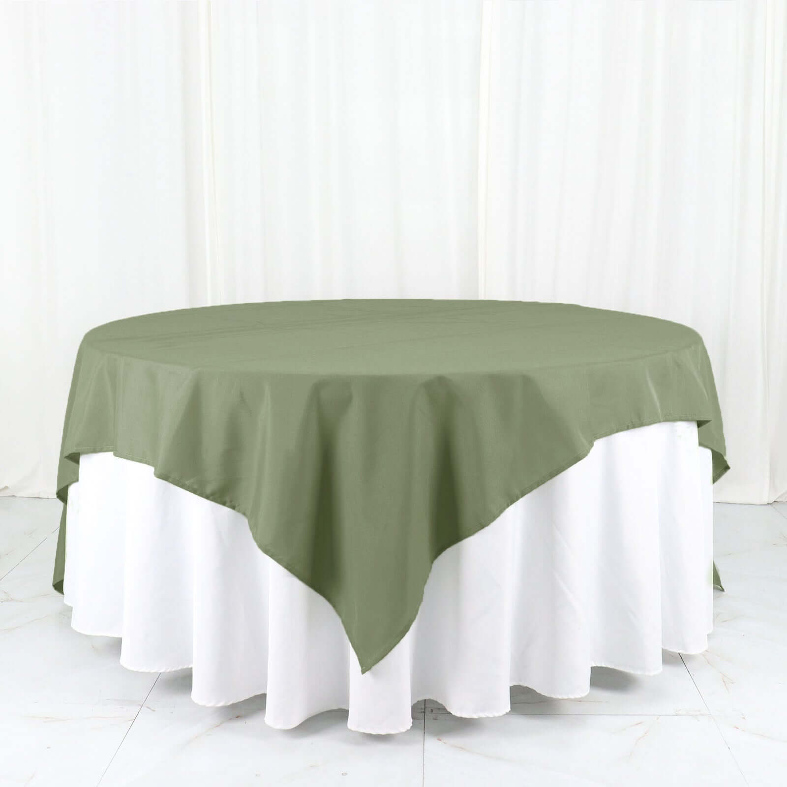 Wrinkle-Resistant & Durable Dusty Sage Green Polyester 90x90 Square Table Overlay