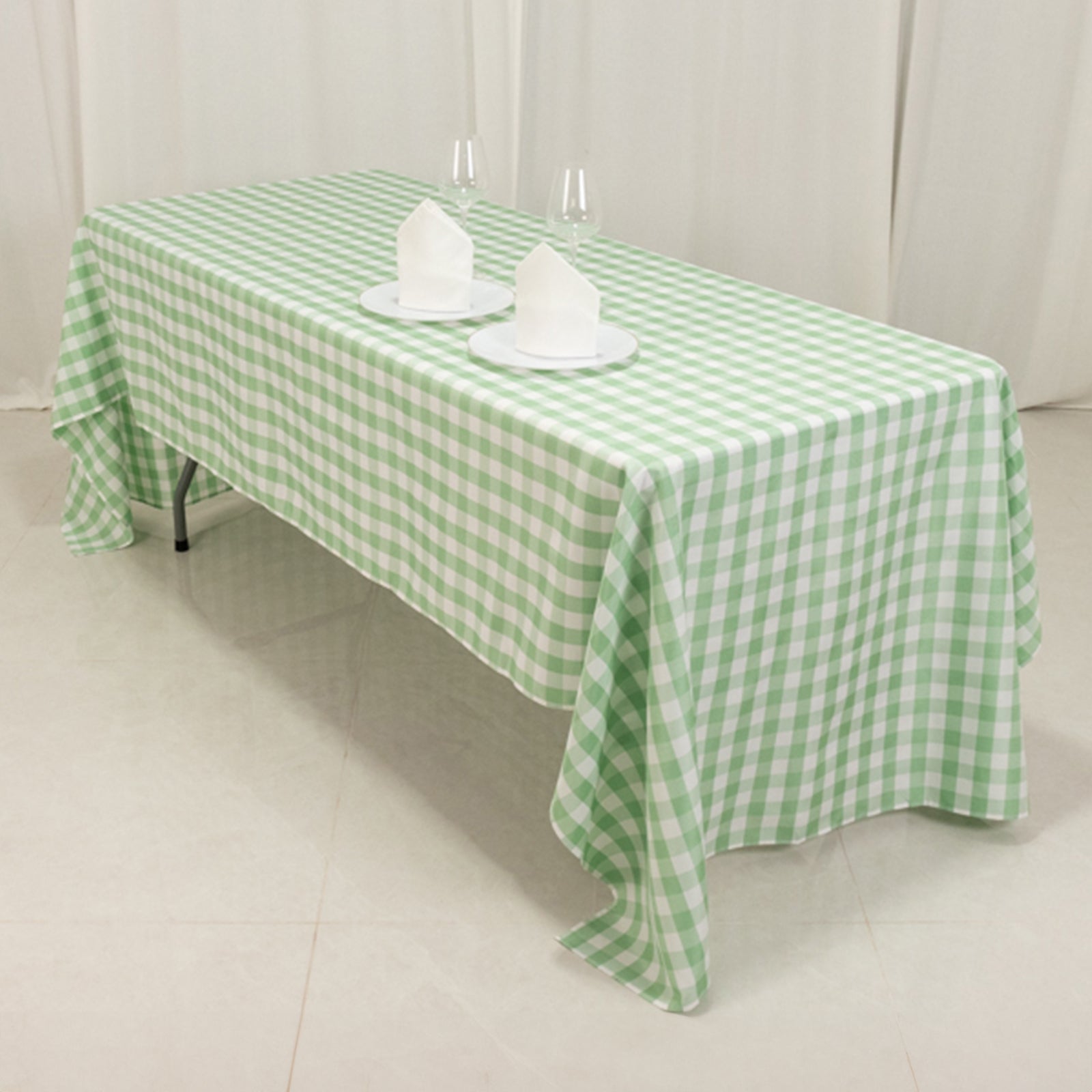 Hot! White/Sage Green Buffalo Plaid Polyester 60x126 Rectangle Tablecloth