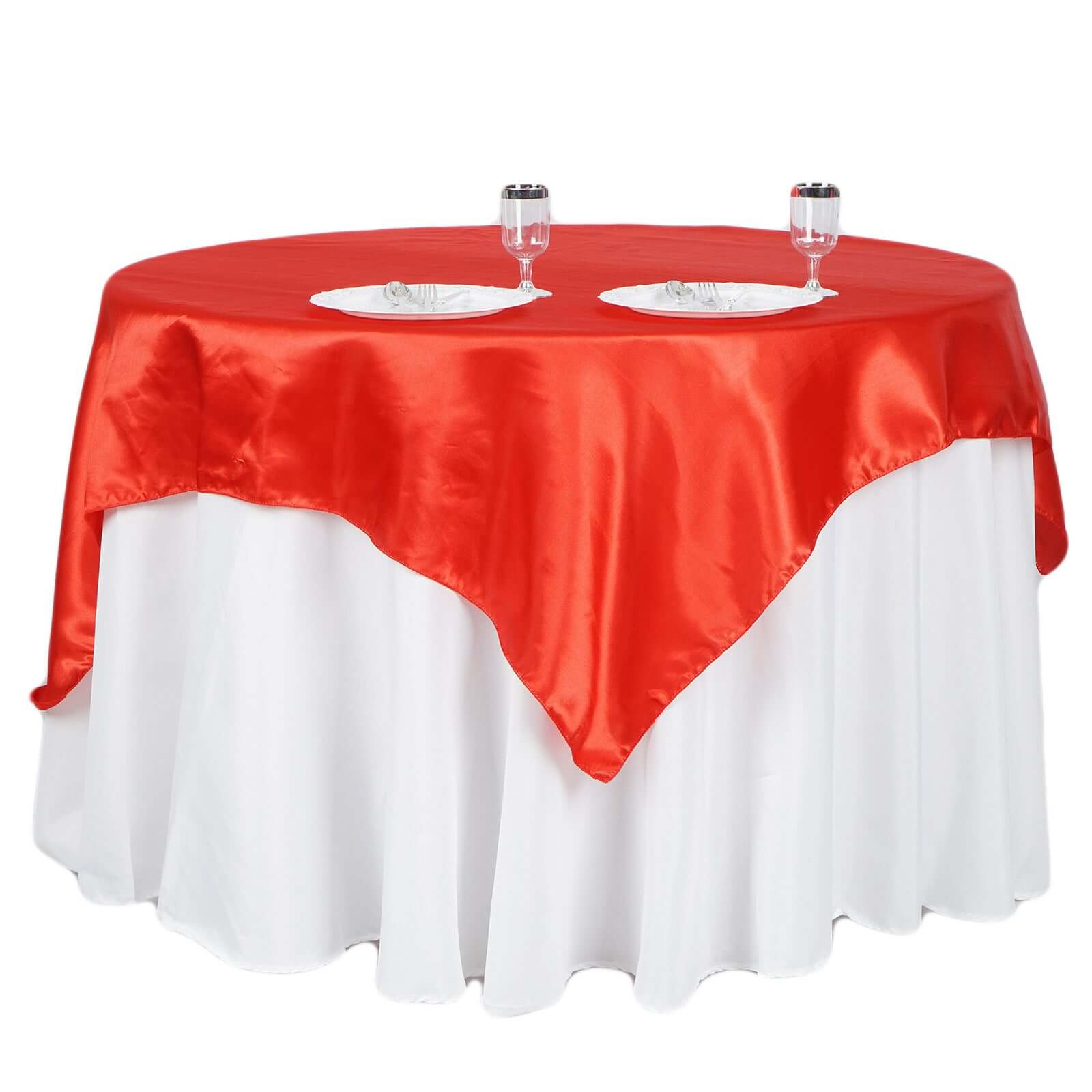Red Satin Square Table Overlay - 60x60 Tablecloth with Smooth Silky Touch, Ideal for Events