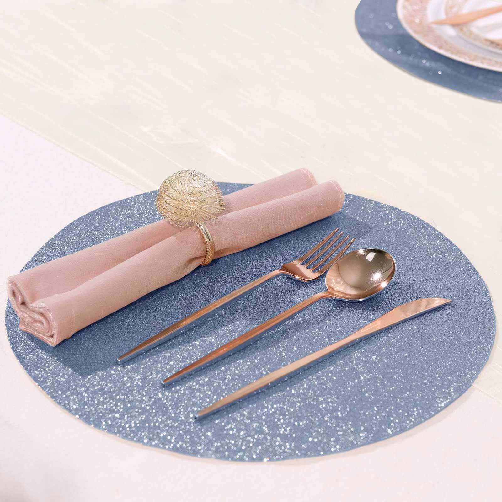 6-Piece Set of Dusty Blue Glitter Round Non-Slip Placemats for Dining Tables, 13 inches