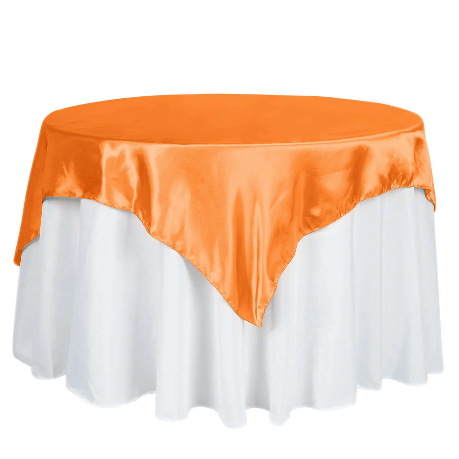 Hot Deal! Orange Satin 60x60 Square Table Overlay with Smooth Silky Touch