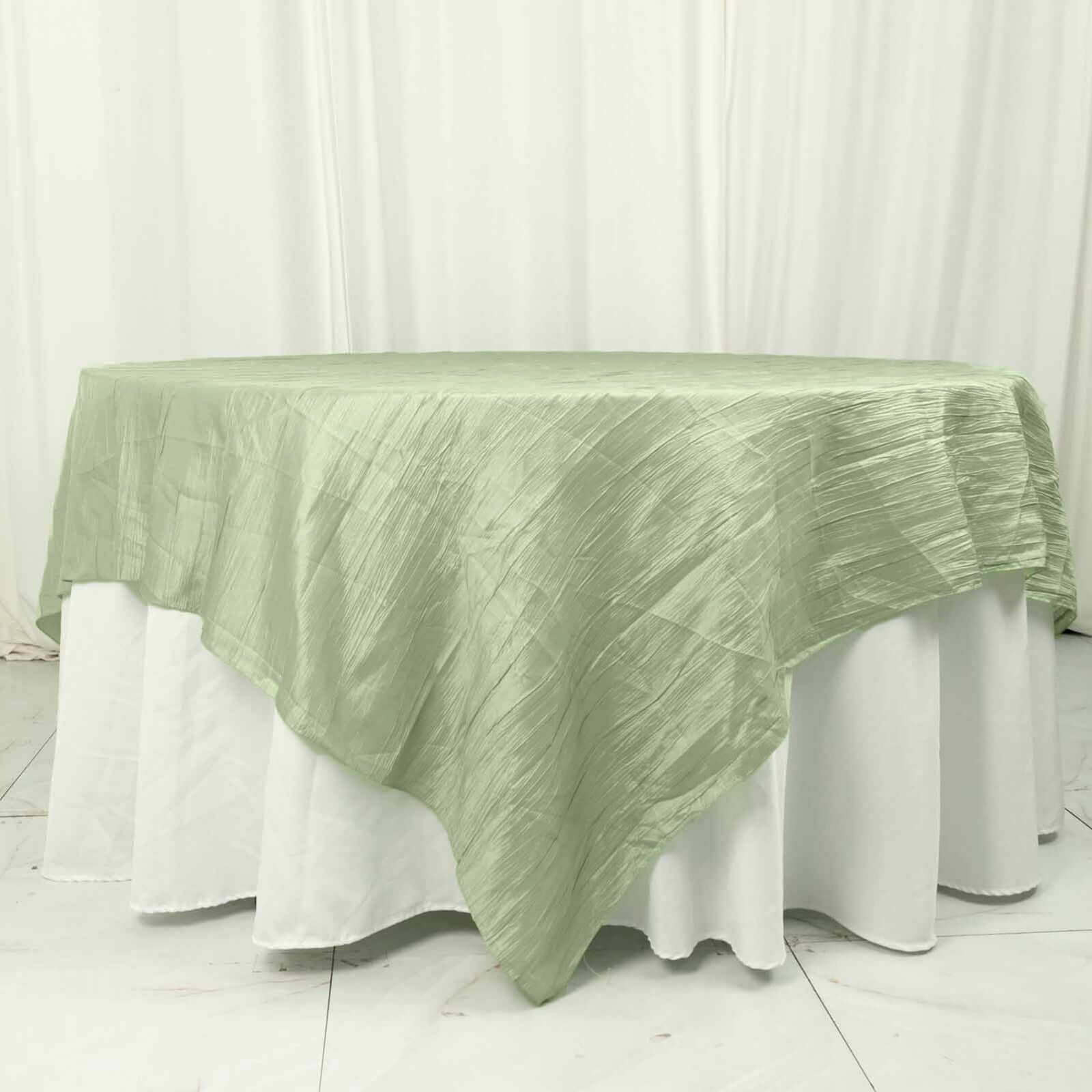 Sage Green 90x90 Square Accordion Crinkle Taffeta Table Overlay
