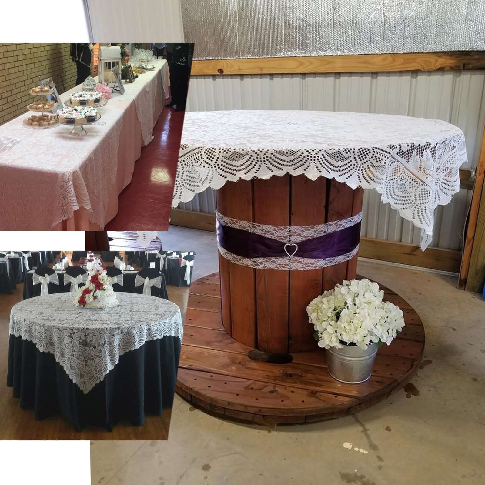 Stylish Victorian Lace 54x54 White Square Table Overlay for Events - Great Decor Deal