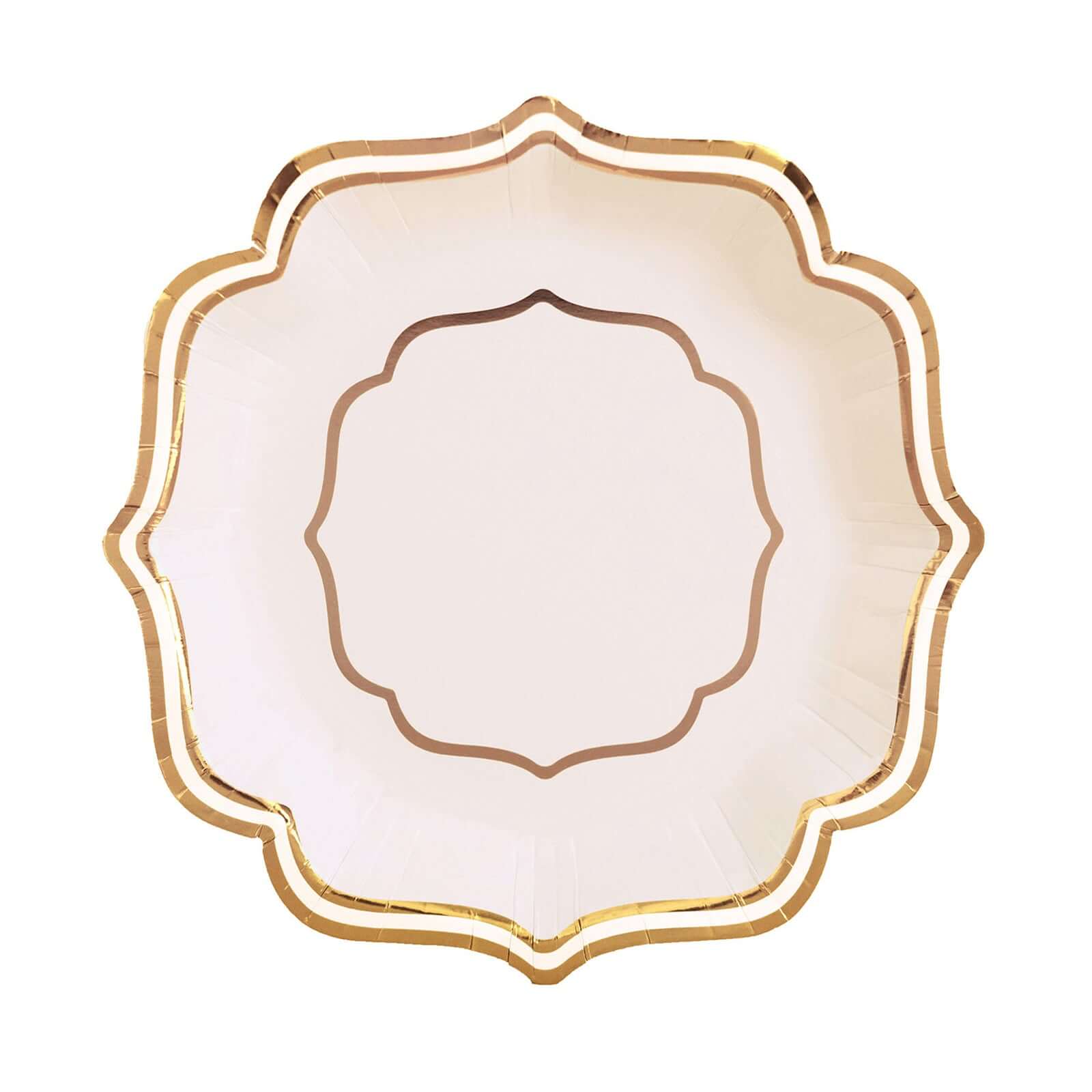 25-Pack Disposable White Paper Dessert Plates with Gold Scallop Rim - Ideal for Classy Events