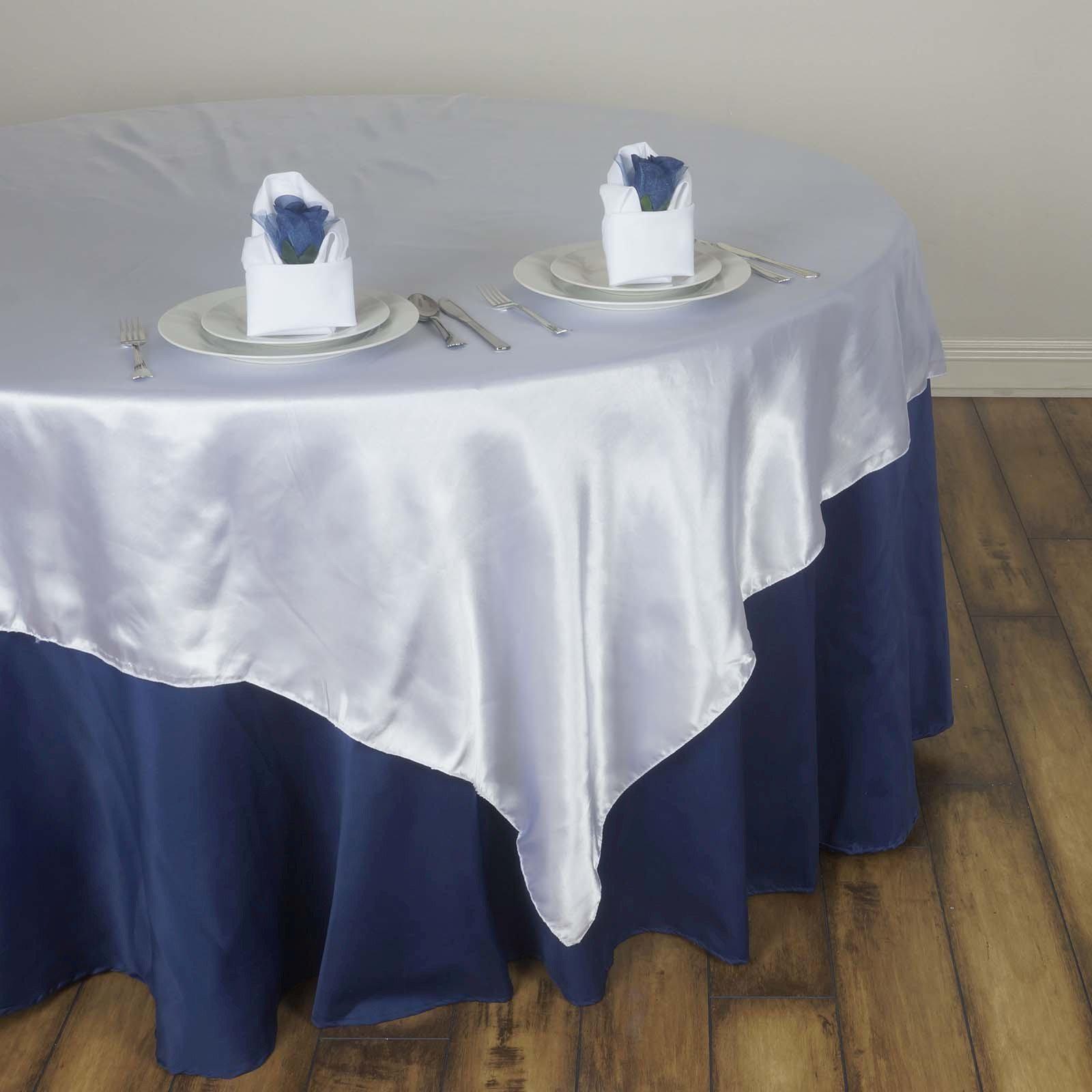 Premium White Satin 60x60 Square Table Overlay - Ideal for Elegant Events