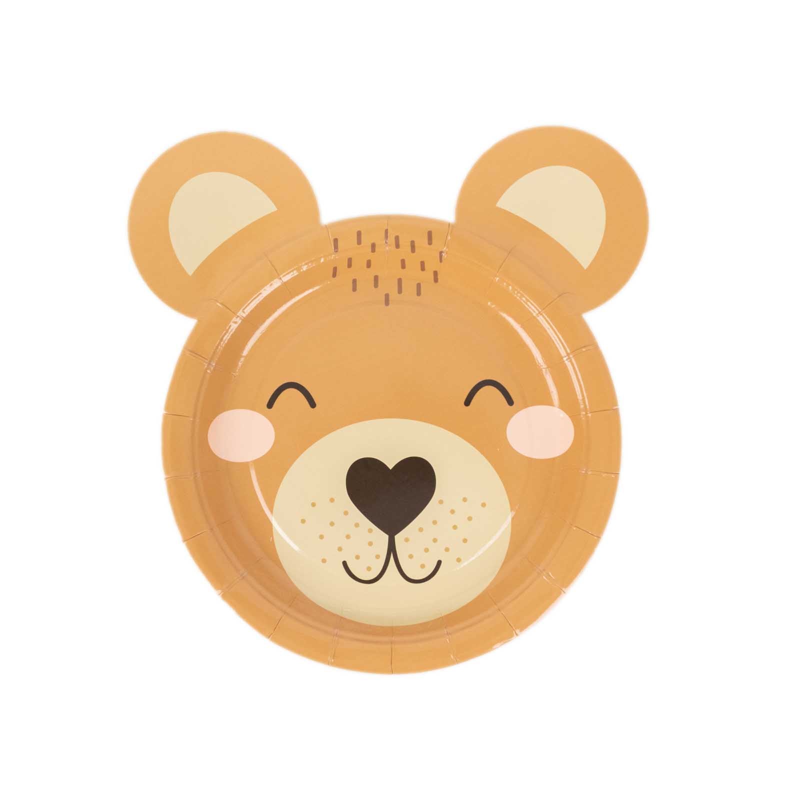 25-Pack Disposable 300GSM Brown Round Paper Plates with Cute Teddy Bear Print for Party