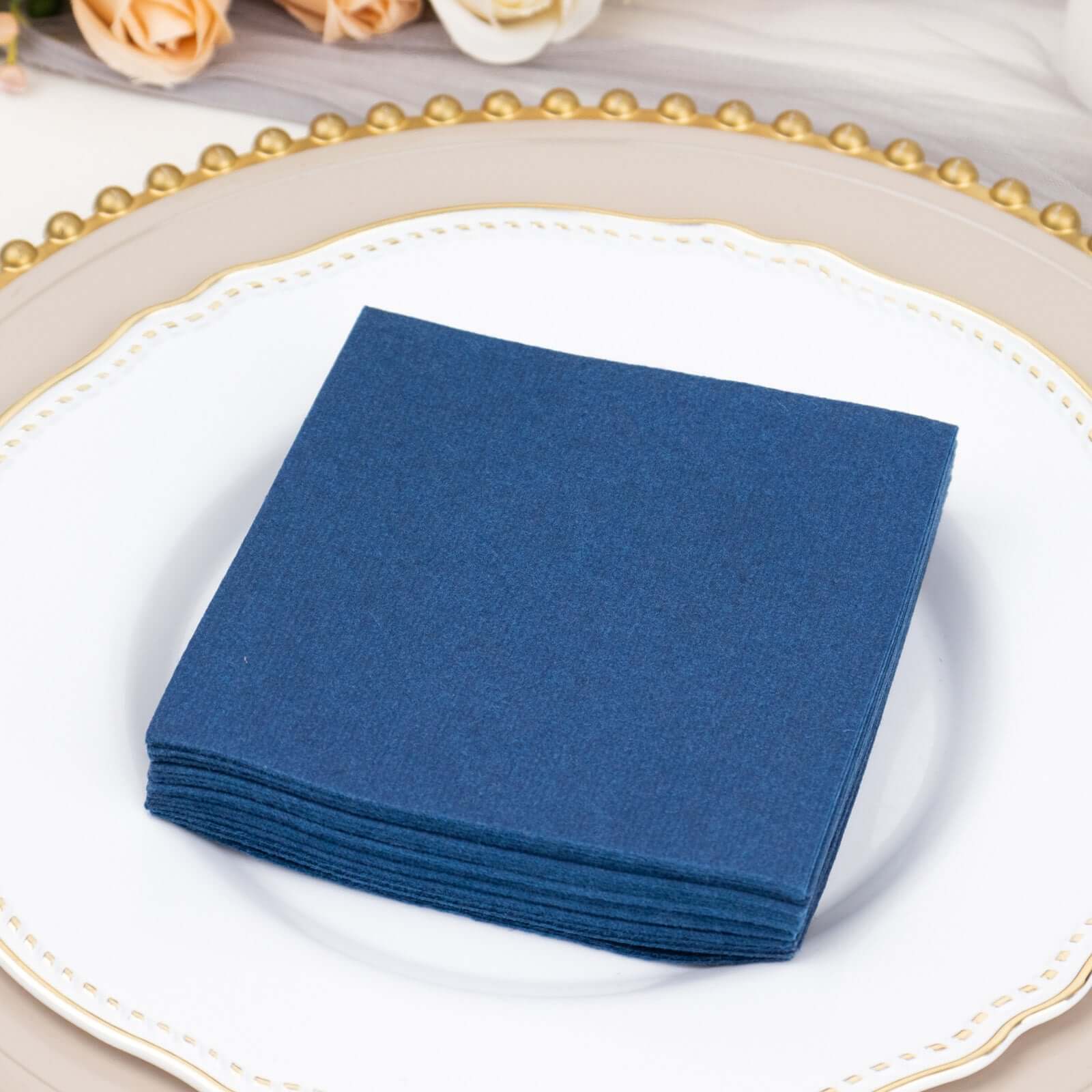 20-Piece Navy Blue 5x5 Linen-Like Airlaid Napkins - Super Absorbent