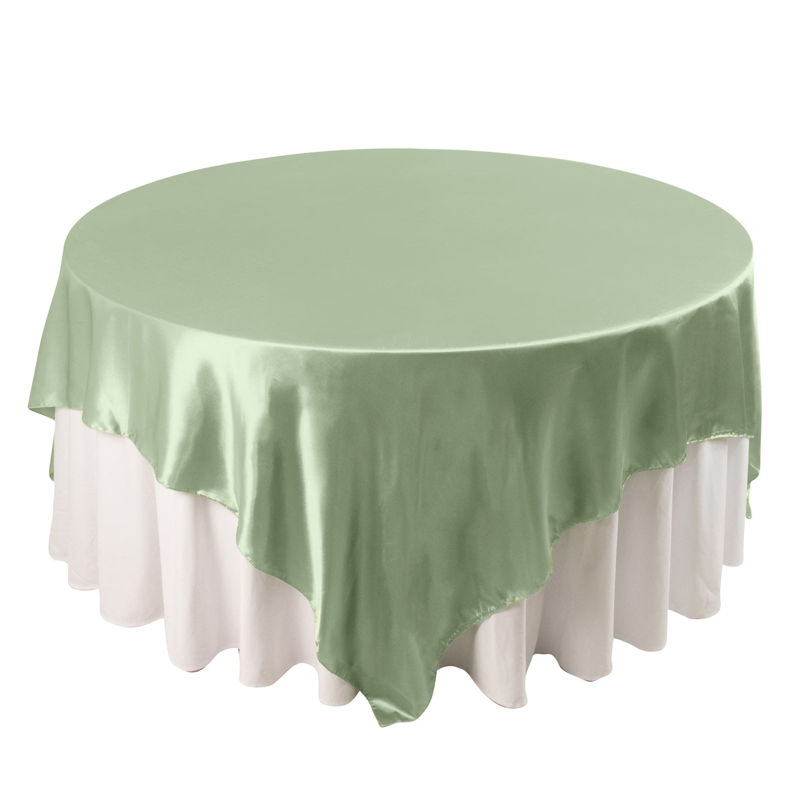 Sage Green Satin Square Table Overlay 90x90 - Smooth Finish Table Topper