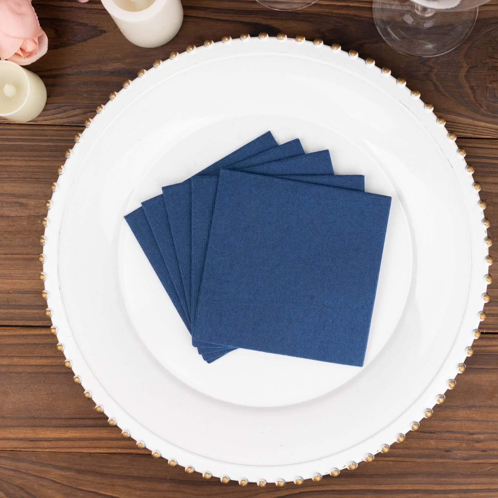 20-Piece Navy Blue 5x5 Linen-Like Airlaid Napkins - Super Absorbent