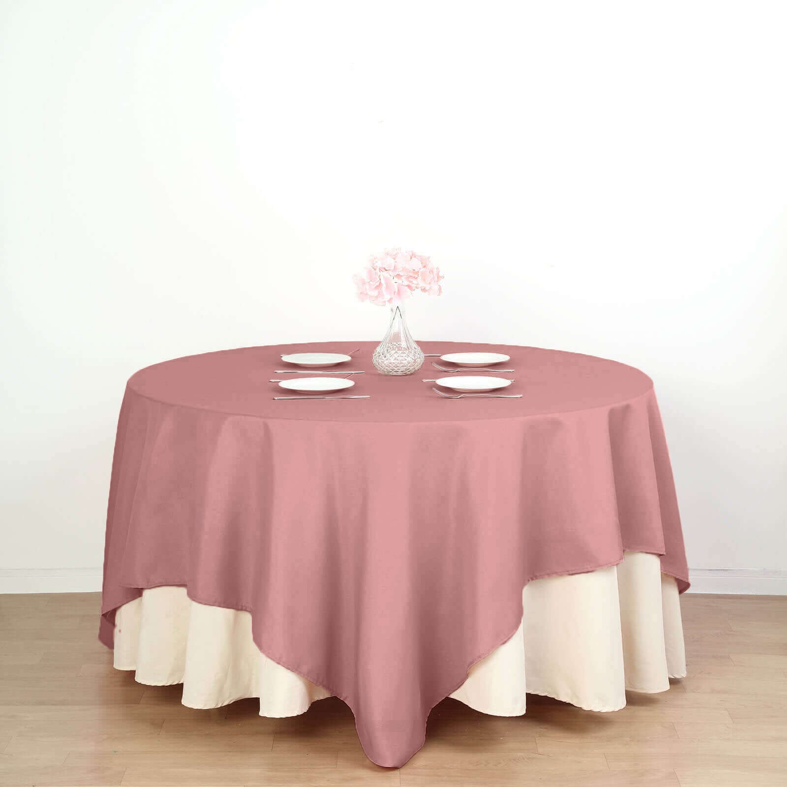 Dusty Rose 90x90 Polyester Square Table Overlay - Wrinkle-Free & Durable