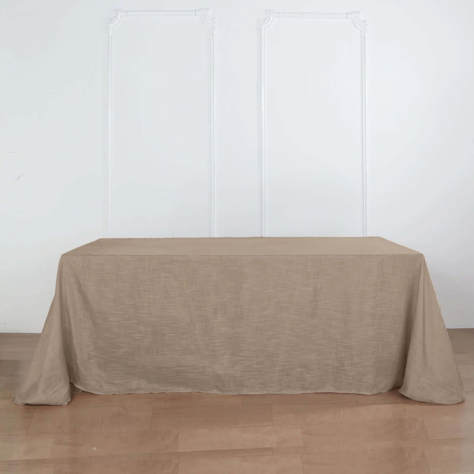 Hot! Taupe Faux Linen 90x132 Rectangular Wrinkle-Resistant Tablecloth