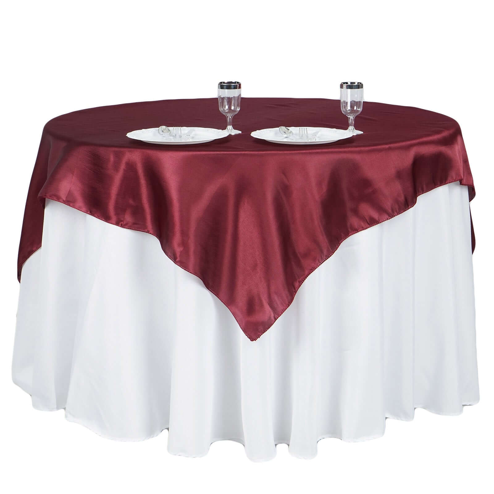 Hot! Burgundy Satin 60x60 Square Table Overlay - Smooth & Silky Table Cover