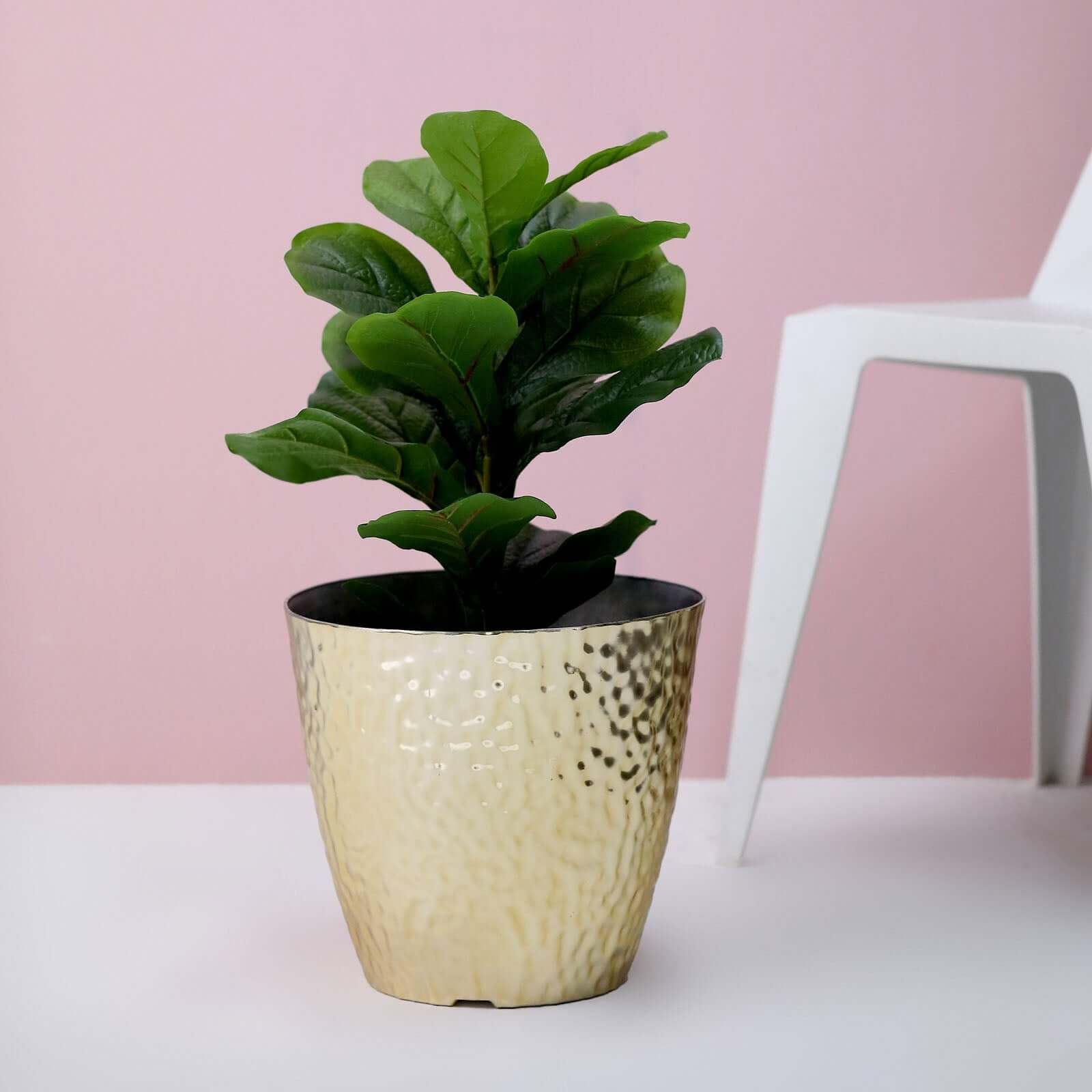 11-Inch Gold Hammered Large Indoor Flower Planter for Decorative Greenery