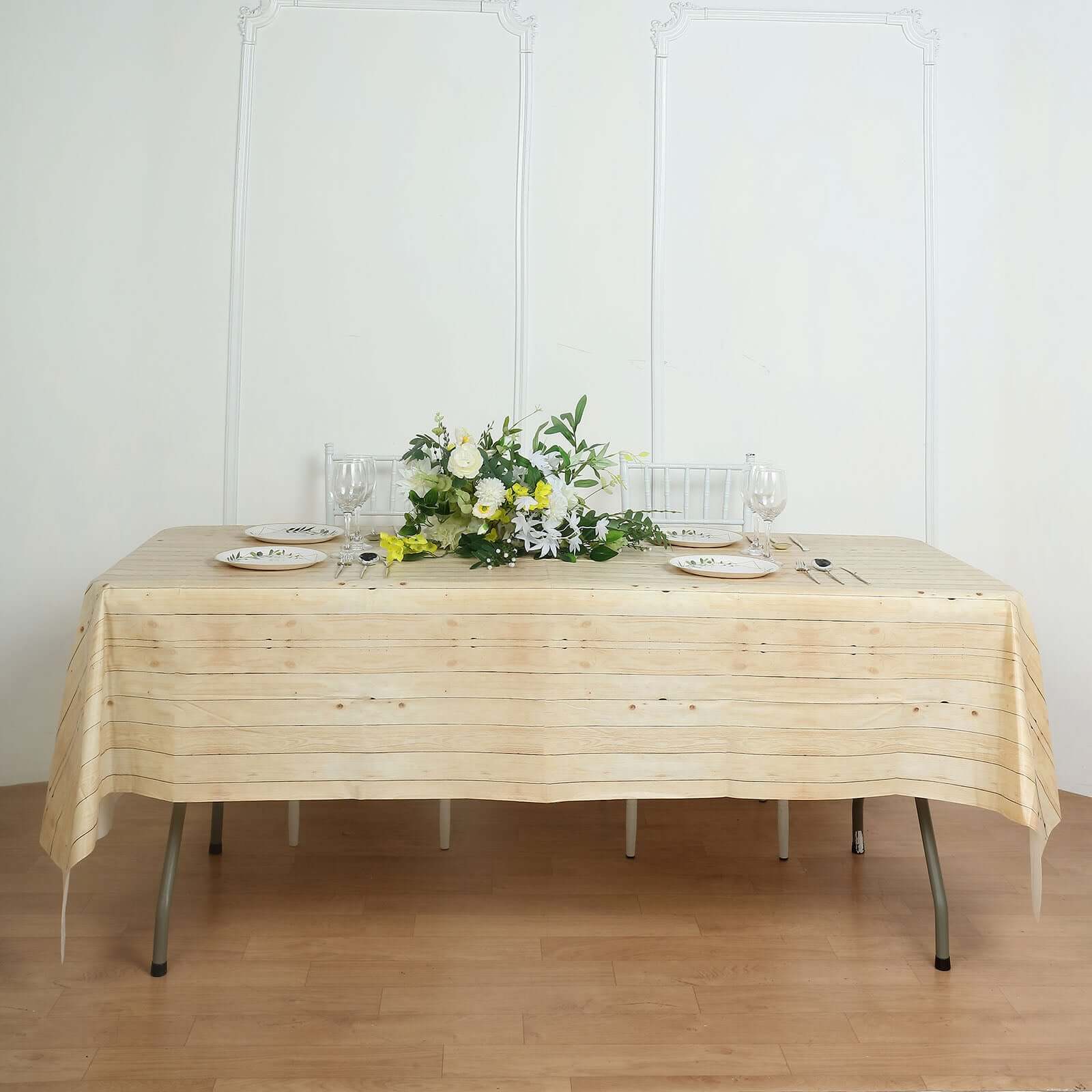 Hot Sale! Durable PVC Disposable Natural Rectangle Plastic Table Cover with Rustic Wooden Print, 52x108