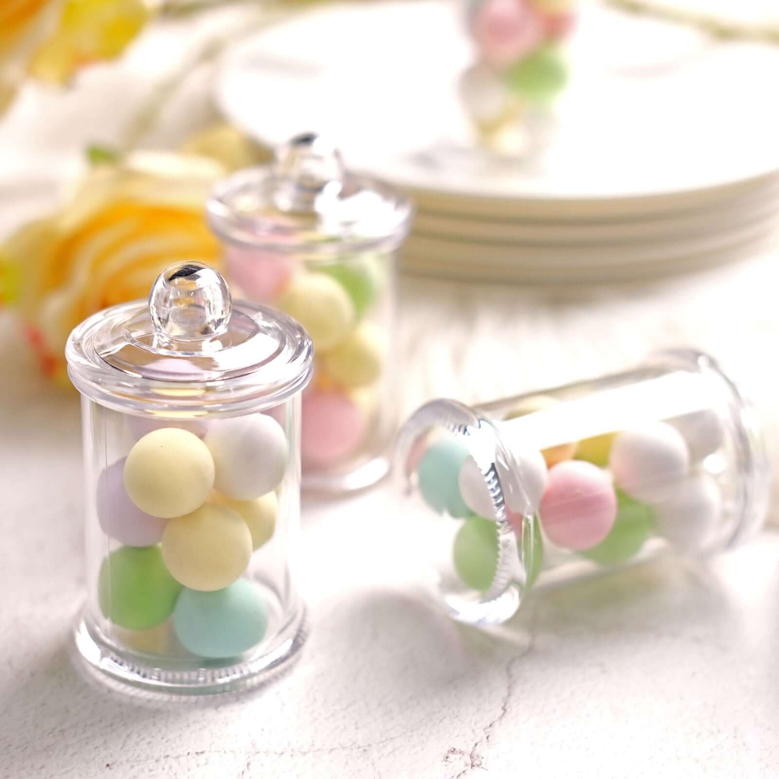 Hot Sale! 12-Pack Disposable Plastic Candy Jars with Clear Lids for Party Favors, 3.5 Inches