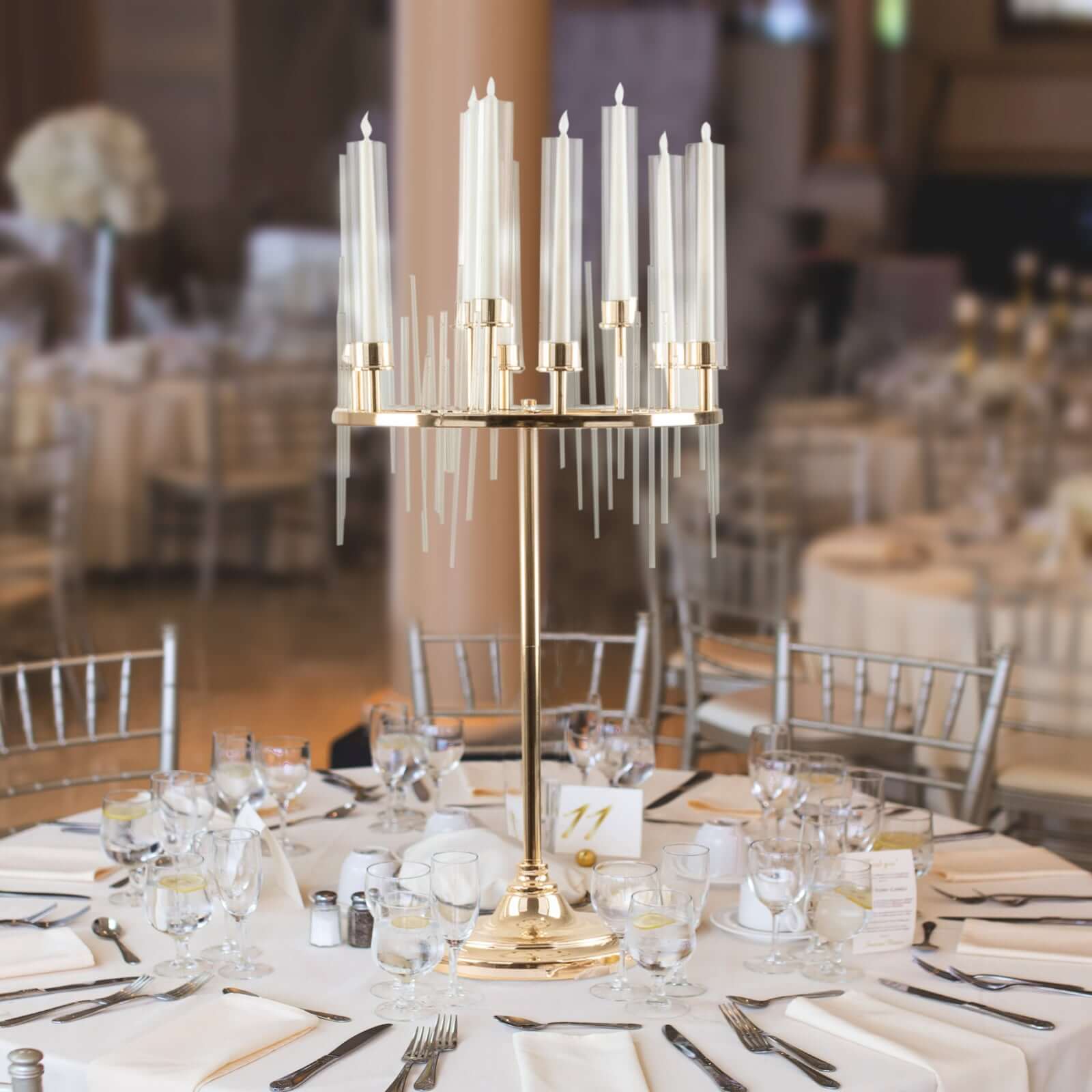 Gold 9-Arm Round Cluster Taper Candelabra Table Centerpiece with Drip Accents and Glass Shades