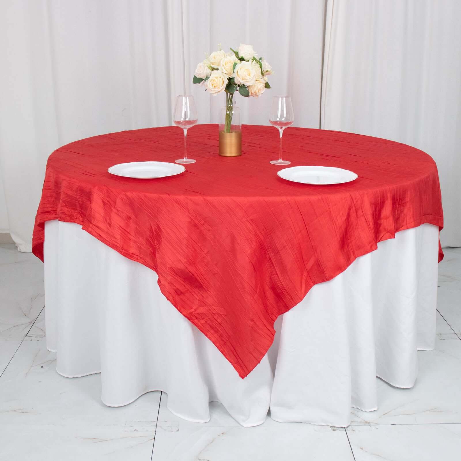 Hot Deal! Red Crinkle Taffeta 72x72 Square Table Overlay