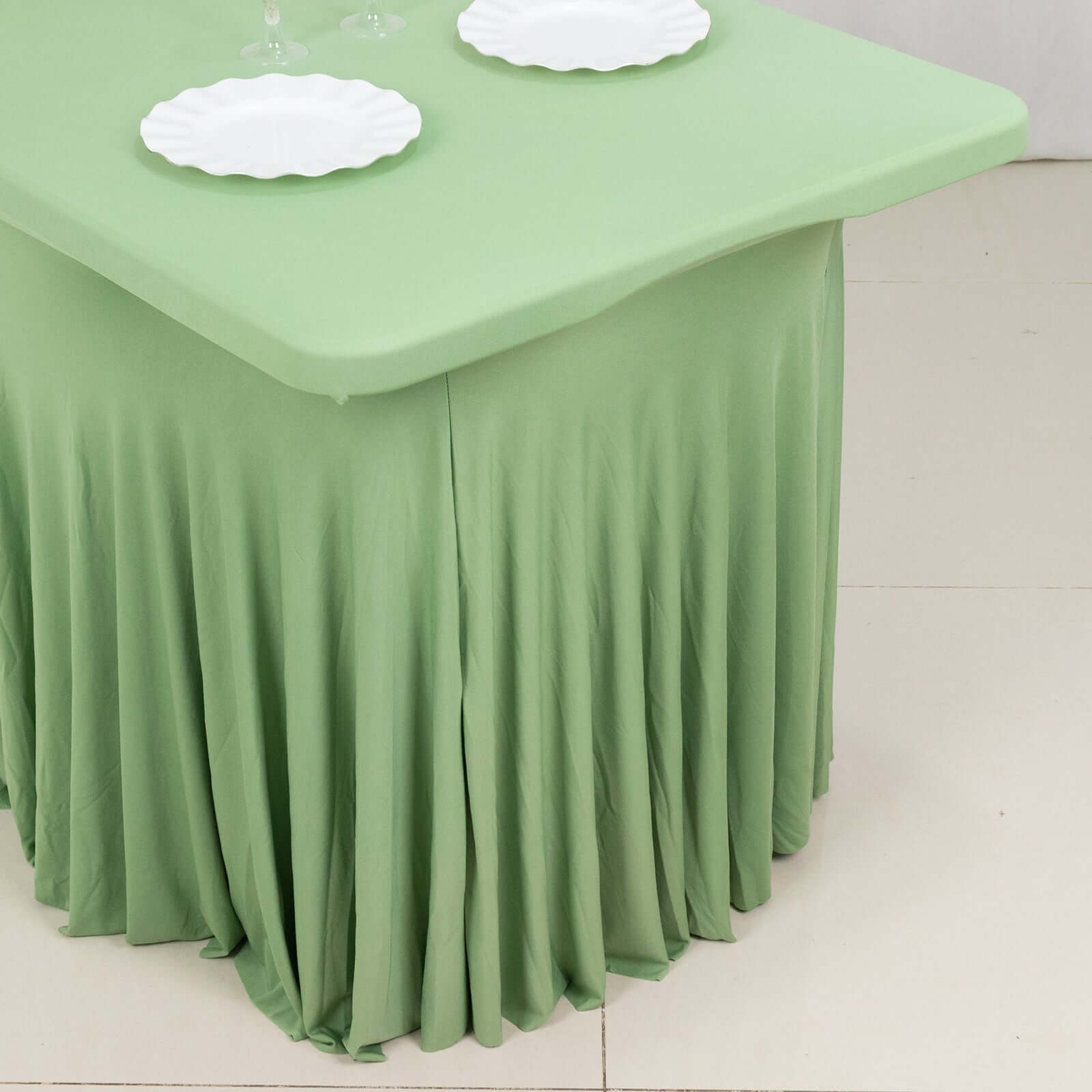 Sage Green Spandex Table Skirt with Wavy Effect for 6ft Tables