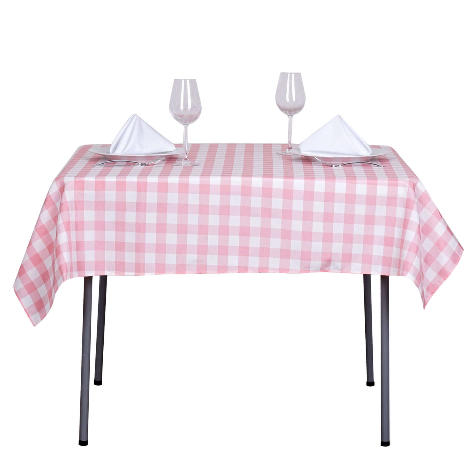 Hot! Polyester 54x54 Square White Rose Quartz Tablecloth with Buffalo Plaid for Casual Tables