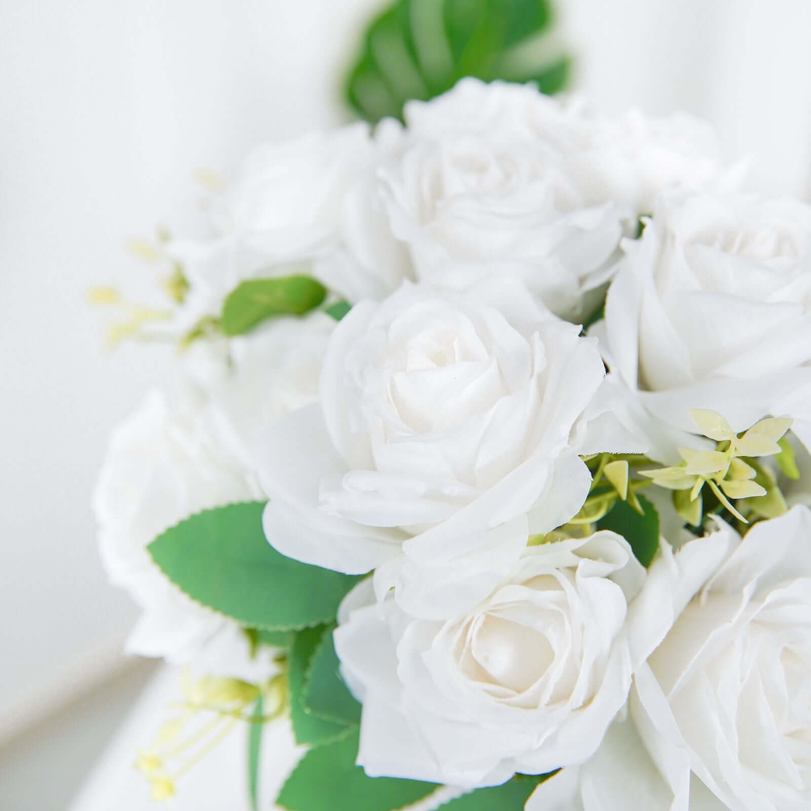 2 Bushes of 18 Realistic Touch White Silk Long Stem Artificial Rose Flower Bouquets