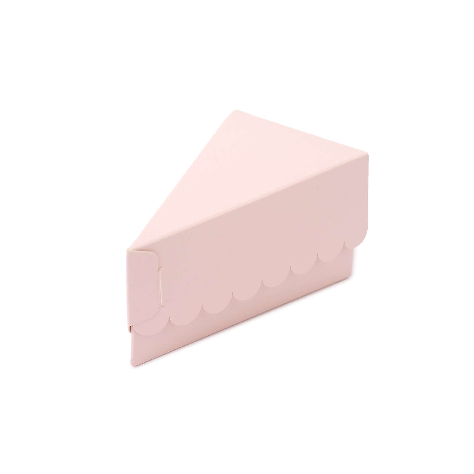 10-Pack Blush Cardstock Triangle Cake Slice Boxes with Scalloped Tops for Dessert Takeaways