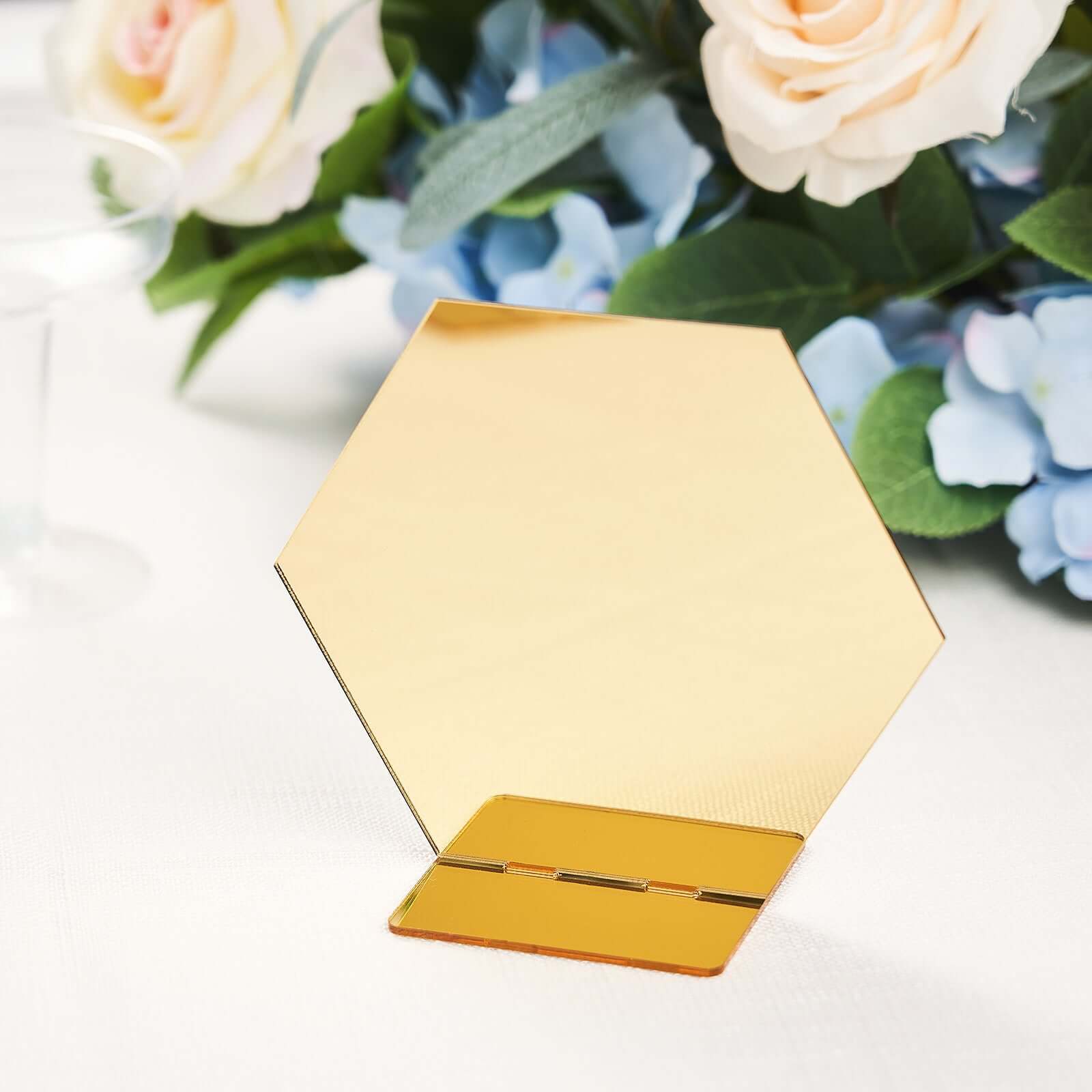 5-Pack Gold Acrylic Hexagon Table Sign Holders for Modern Event Centerpieces