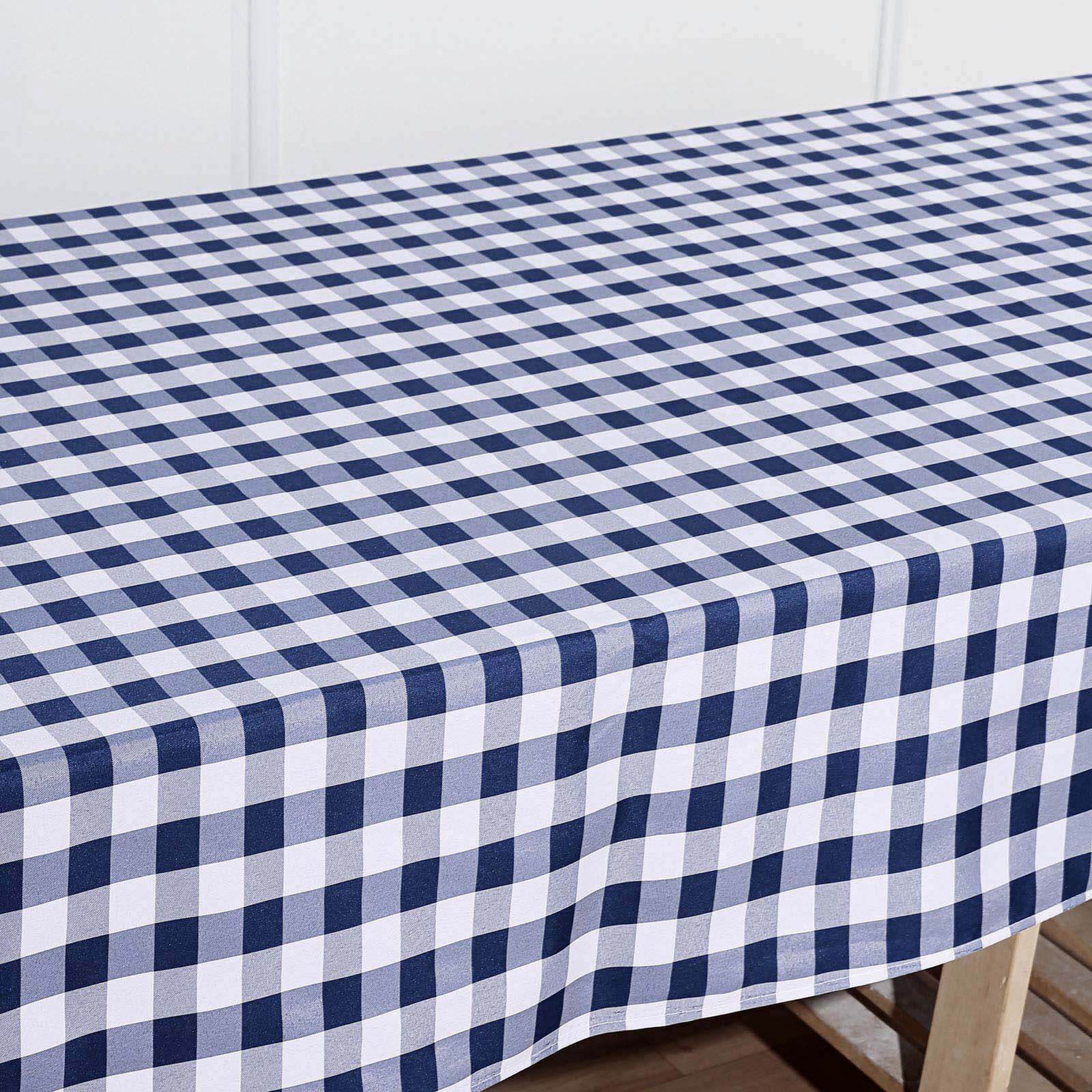 White and Navy Blue Buffalo Plaid Polyester Rectangle Tablecloth, 60x126