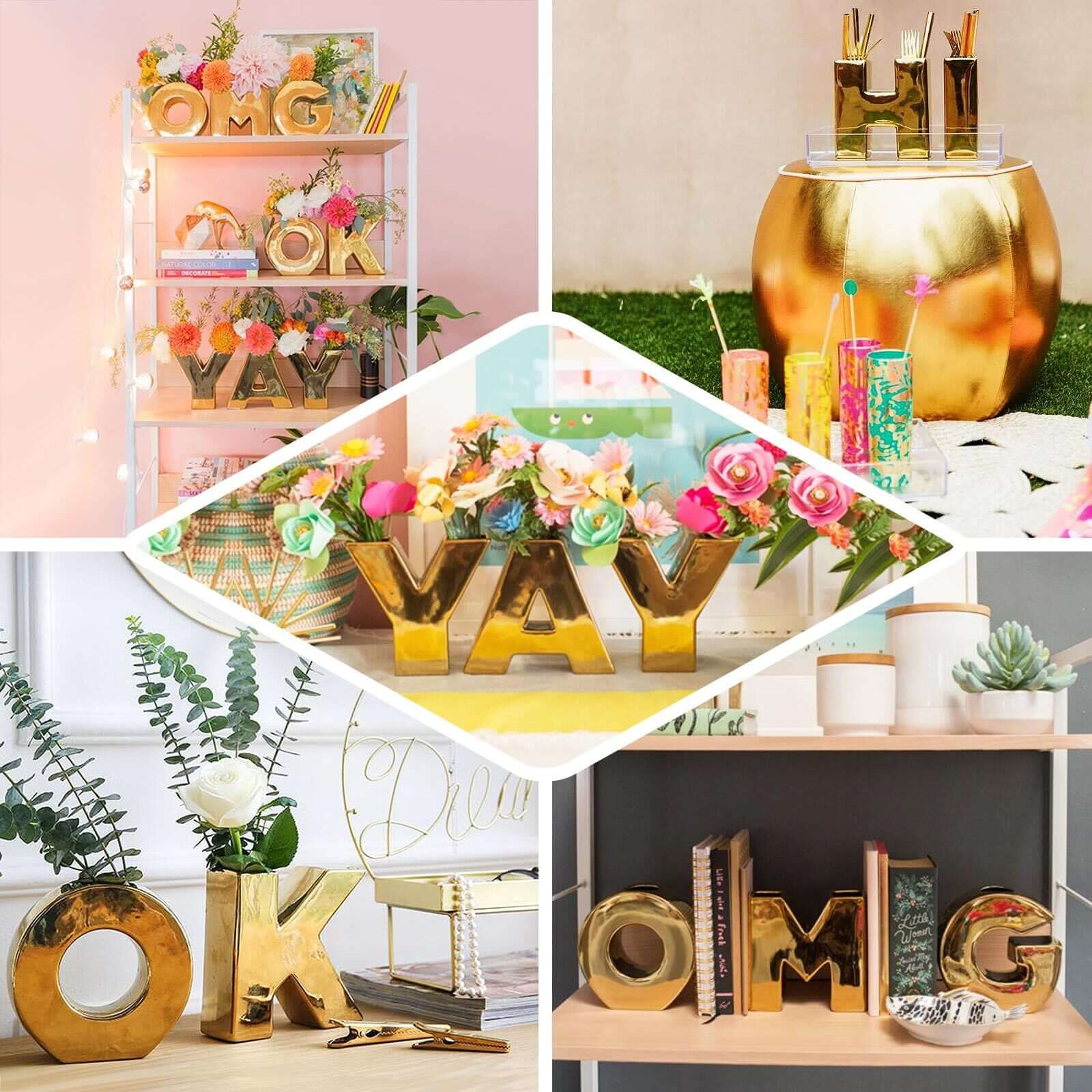 Elegant Gold-Plated Ceramic Letter K Vase - Ideal Planter for Events and Decor