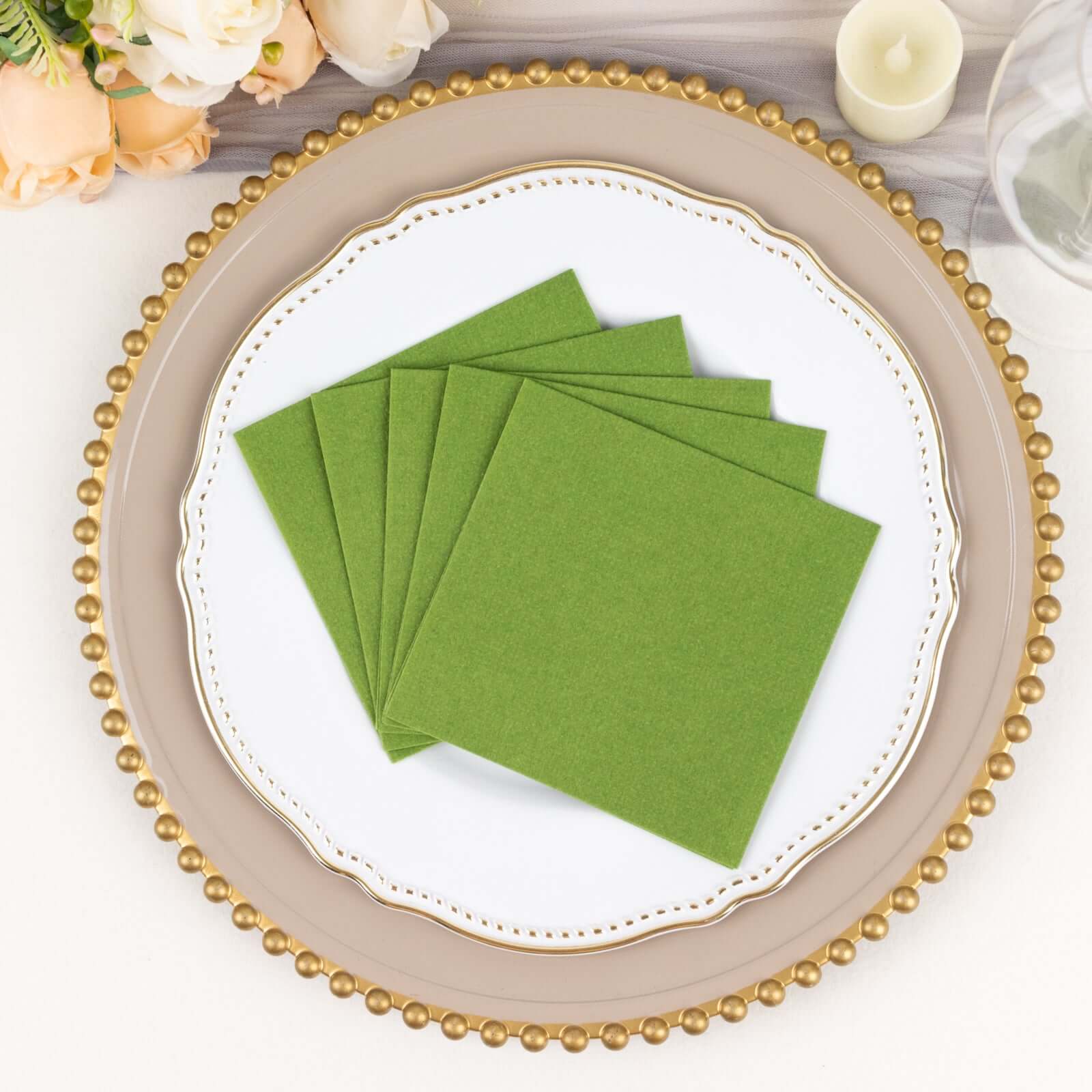 20-Piece Olive Green 5x5 Airlaid Linen-Like Highly Absorbent Napkins