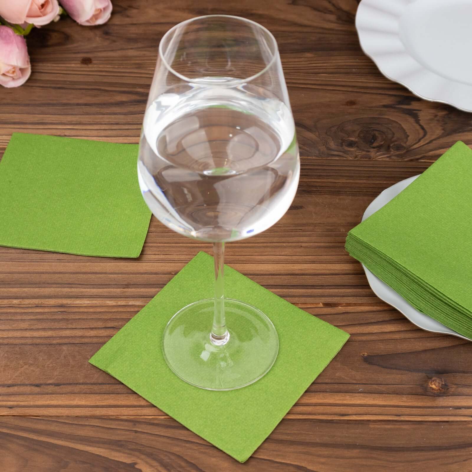 20-Piece Olive Green 5x5 Airlaid Linen-Like Highly Absorbent Napkins