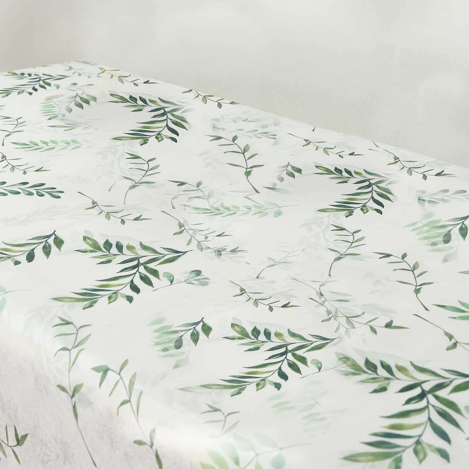 Hot Deal! Disposable Non-Woven Rectangle Tablecloth in White/Green with Olive Leaves Print, 60x102 for Summer