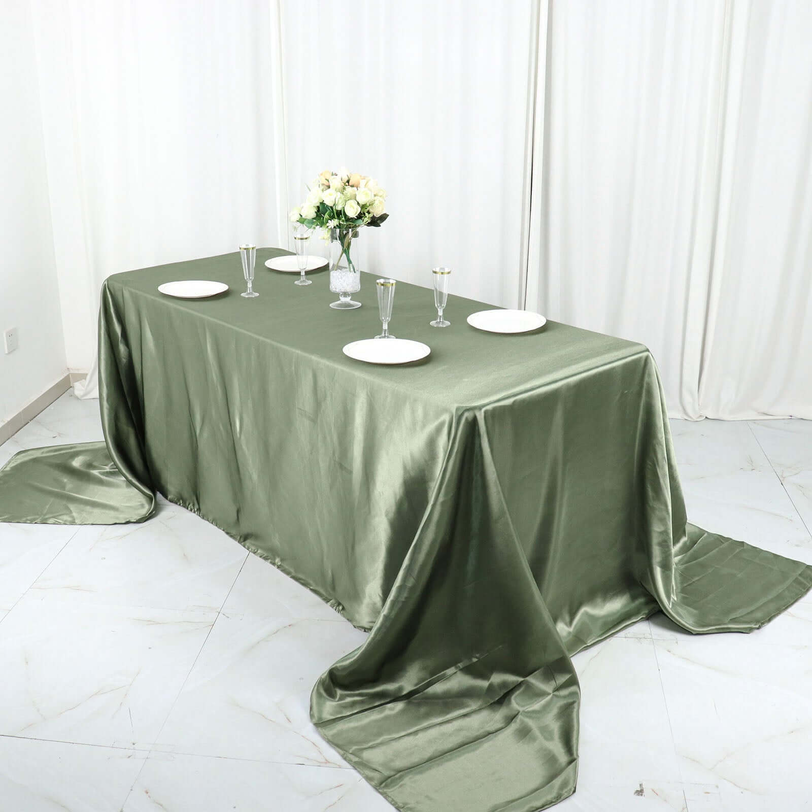 Hot Sale! Seamless Satin Rectangular Tablecloth in Dusty Sage Green, 90x156