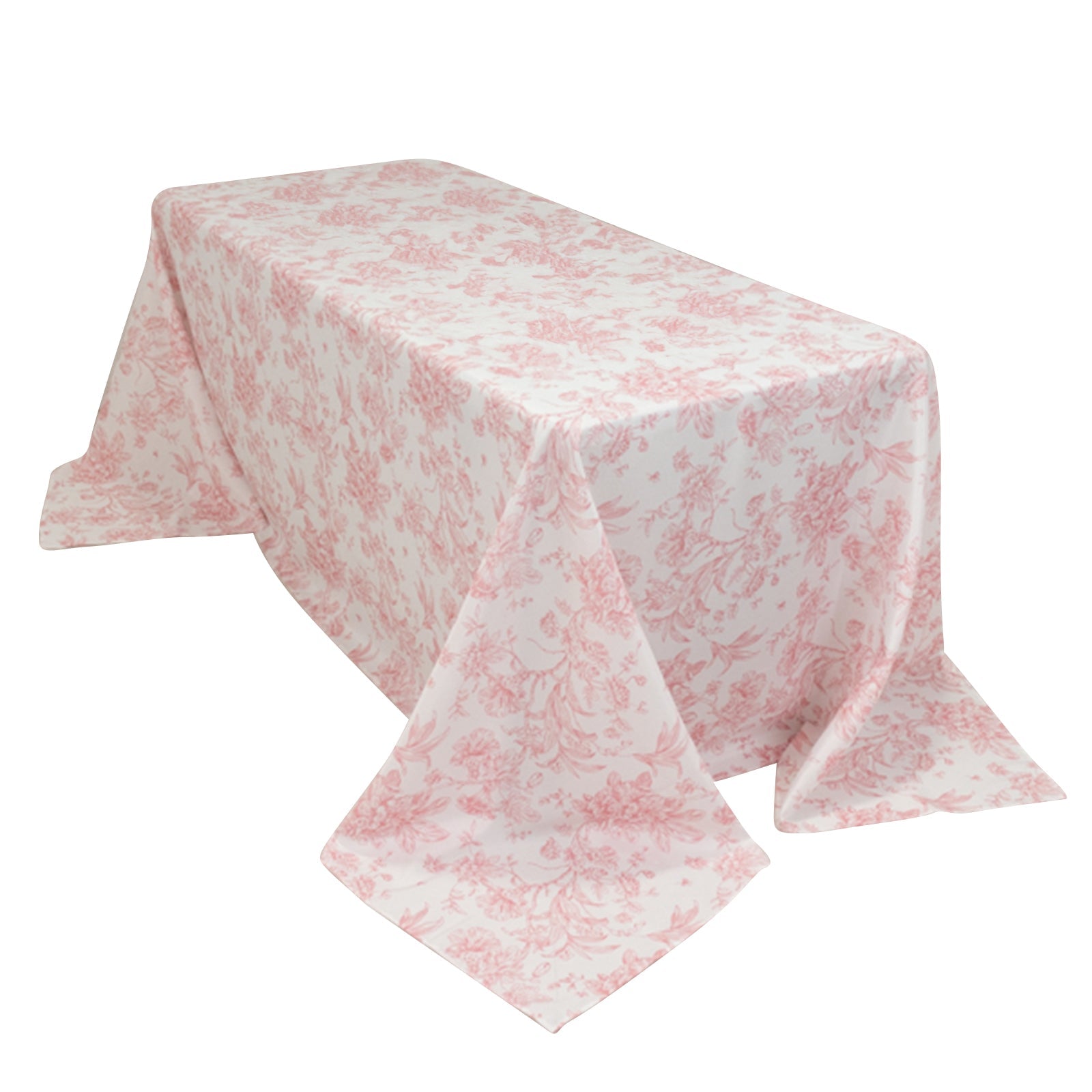 Exclusive Seamless Polyester Rectangle Tablecloth with Pink French Toile Pattern for Formal Celebrations - White