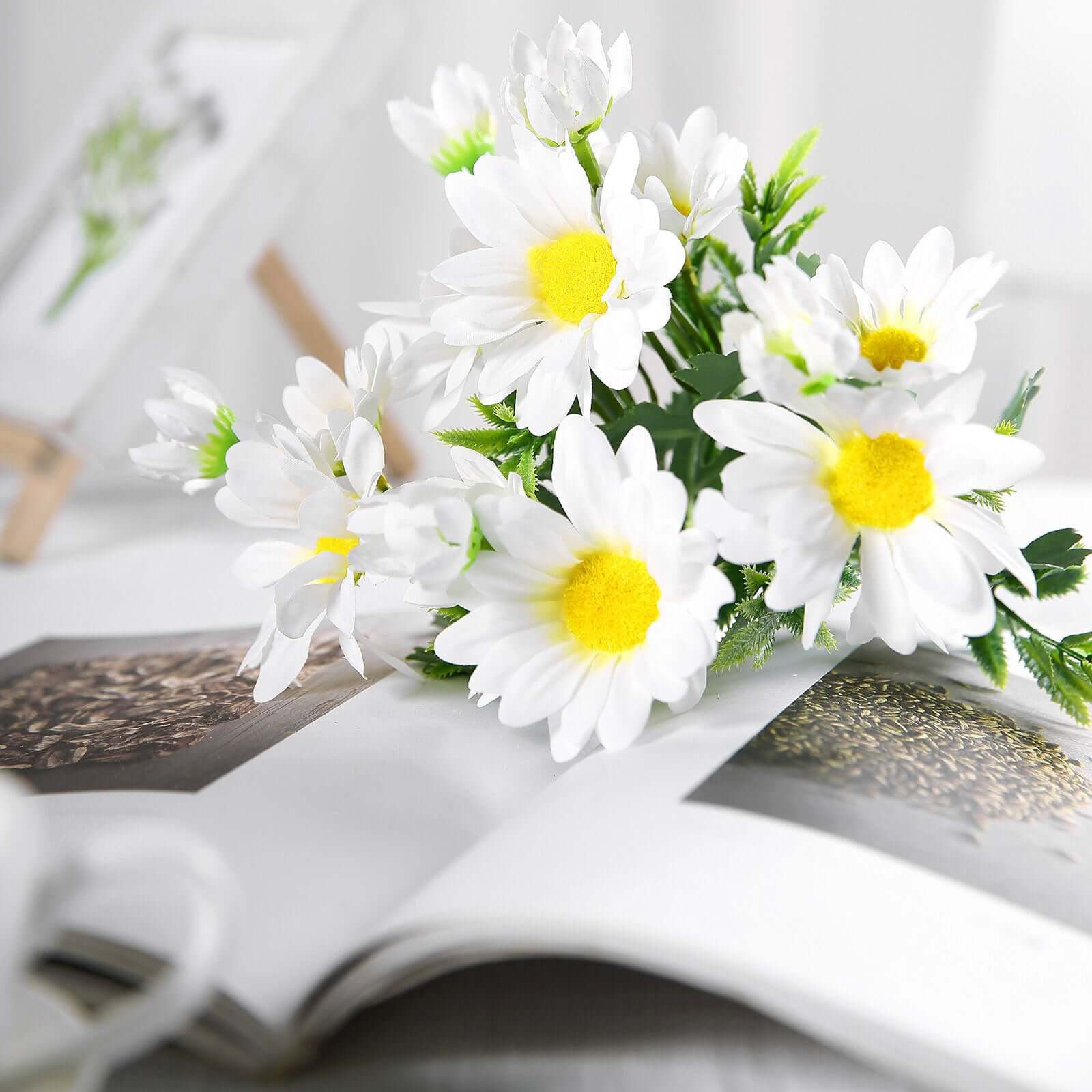 Get 4-Bush Bundle of 11" White Artificial Silk Daisy Flower Bouquets
