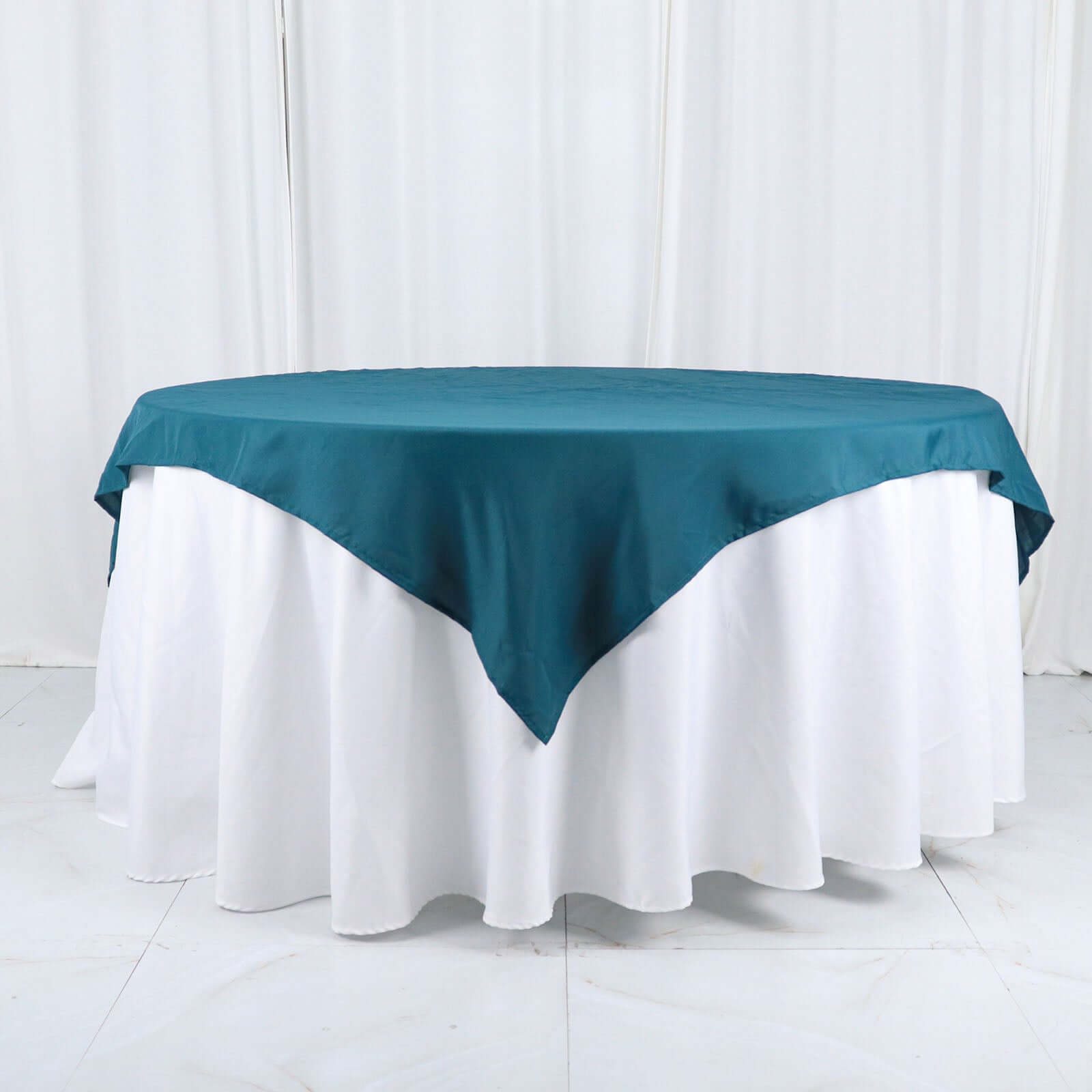 Wrinkle-Resistant & Durable Peacock Teal Polyester Square Table Overlay Tablecloth, 54x54