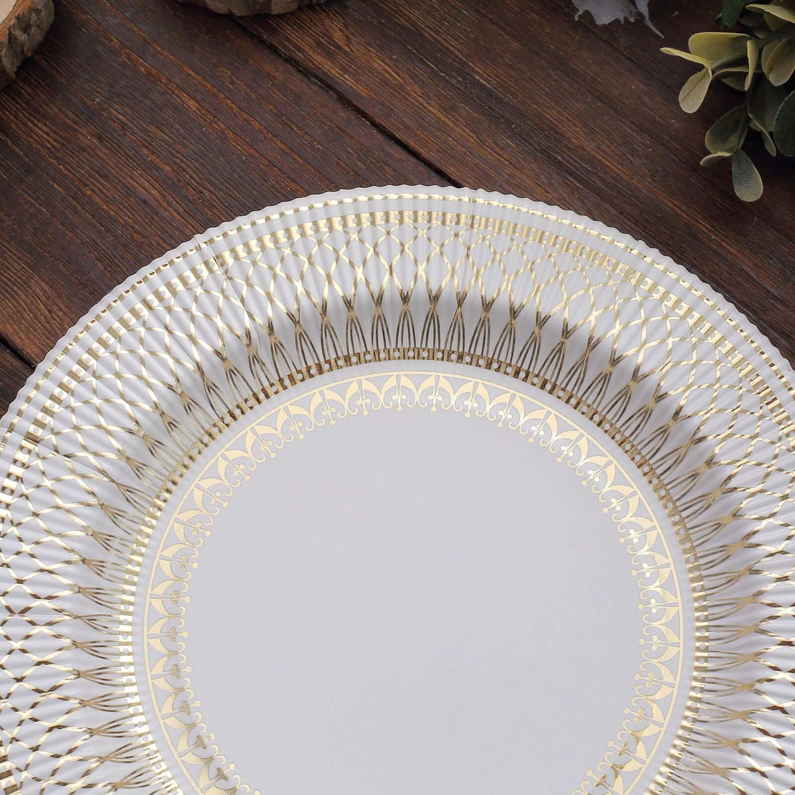 25-Pack Disposable 8-Inch White Salad Plates with Gold Vintage Porcelain Rim - Premium Quality