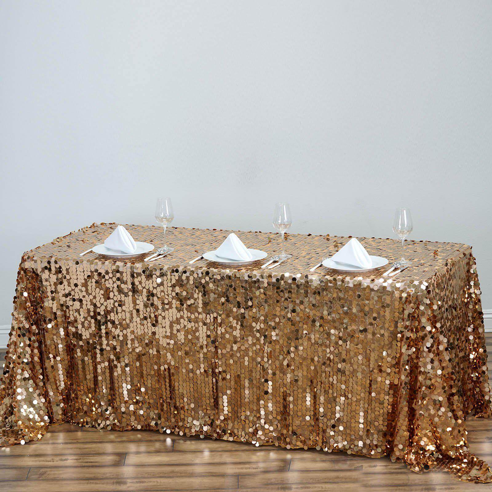 Gold Sequin Rectangle Tablecloth 90x156 - Ideal for Luxurious Celebrations, Seamless Payette Design