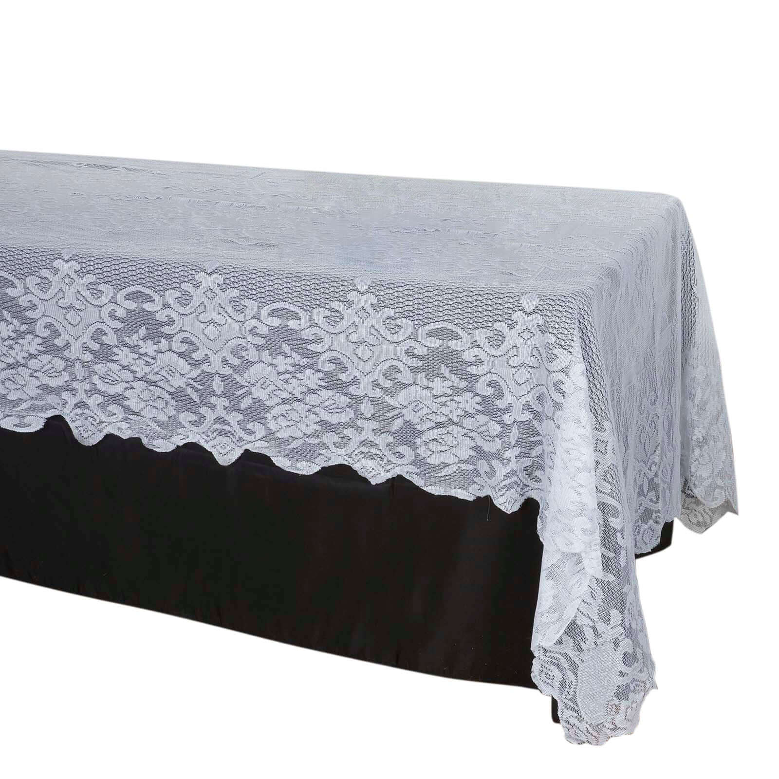 Premium White 60x126 Rectangular Lace Tablecloth for Elegant Occasions