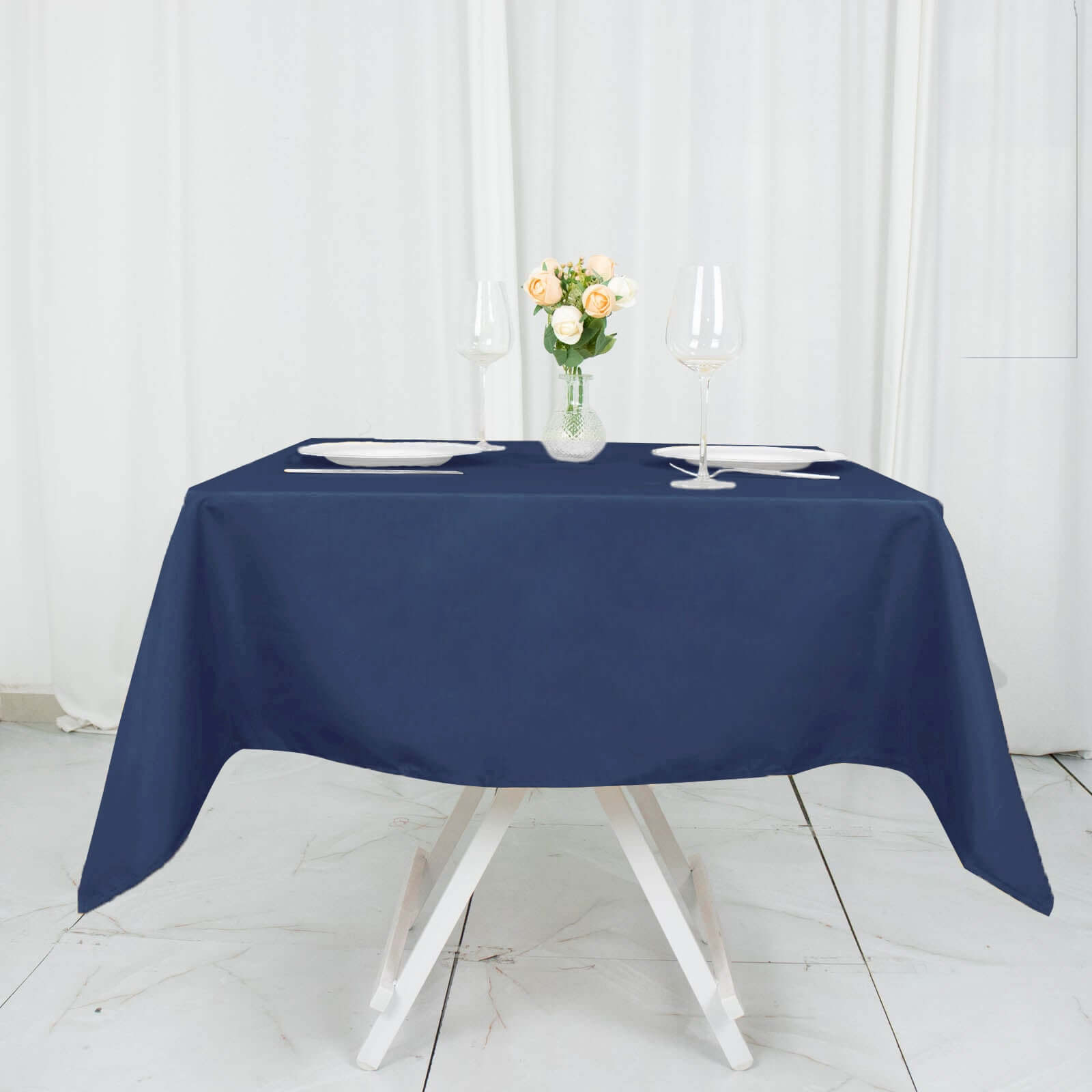 Sale! Navy Blue 54x54 Premium Polyester Square Tablecloth - 220GSM Stain & Wrinkle Resistant