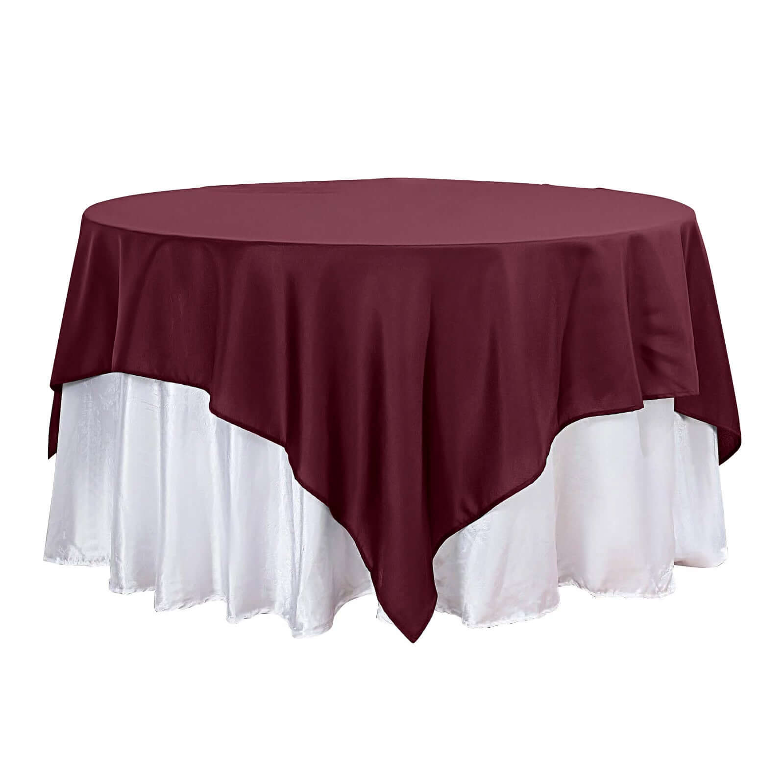 Wrinkle-Resistant & Durable Burgundy 90x90 Polyester Square Table Overlay - Ideal for Events