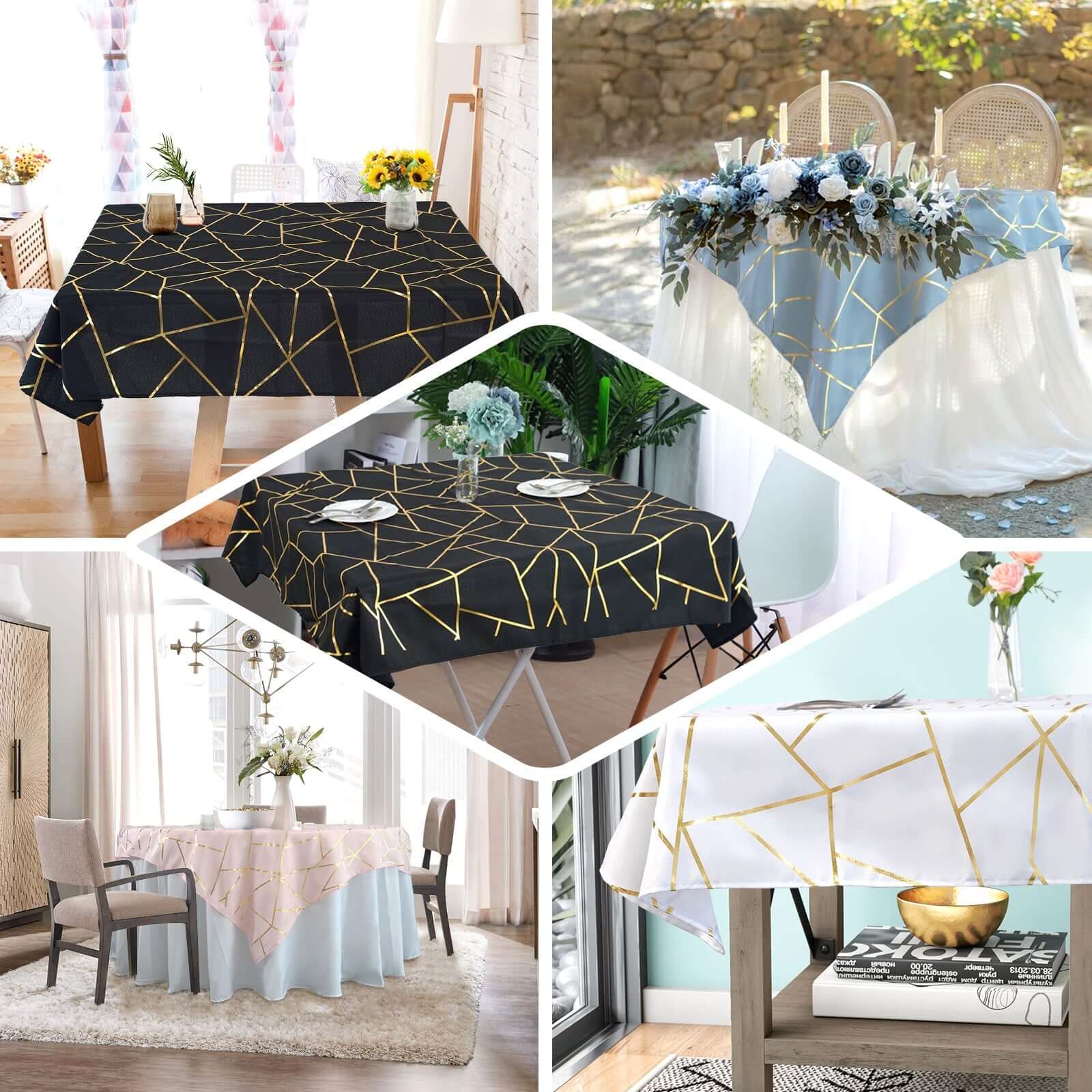 Hot! Wrinkle-Resistant & Durable Burgundy Polyester Table Overlay with Gold Foil Geometric Pattern, 54x54