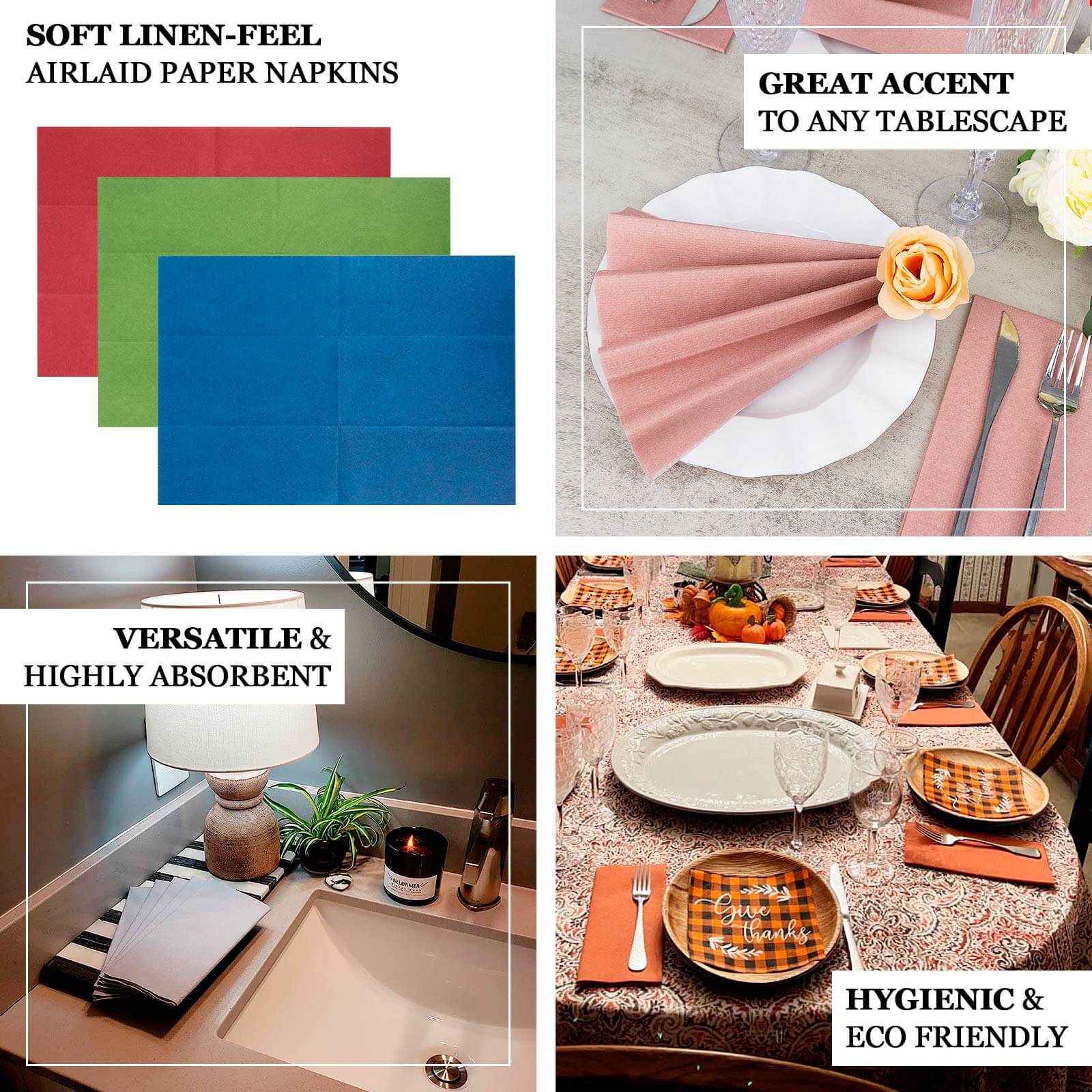 20-Pack Hunter Emerald Green Linen-Like Airlaid Disposable Napkins - Highly Absorbent!