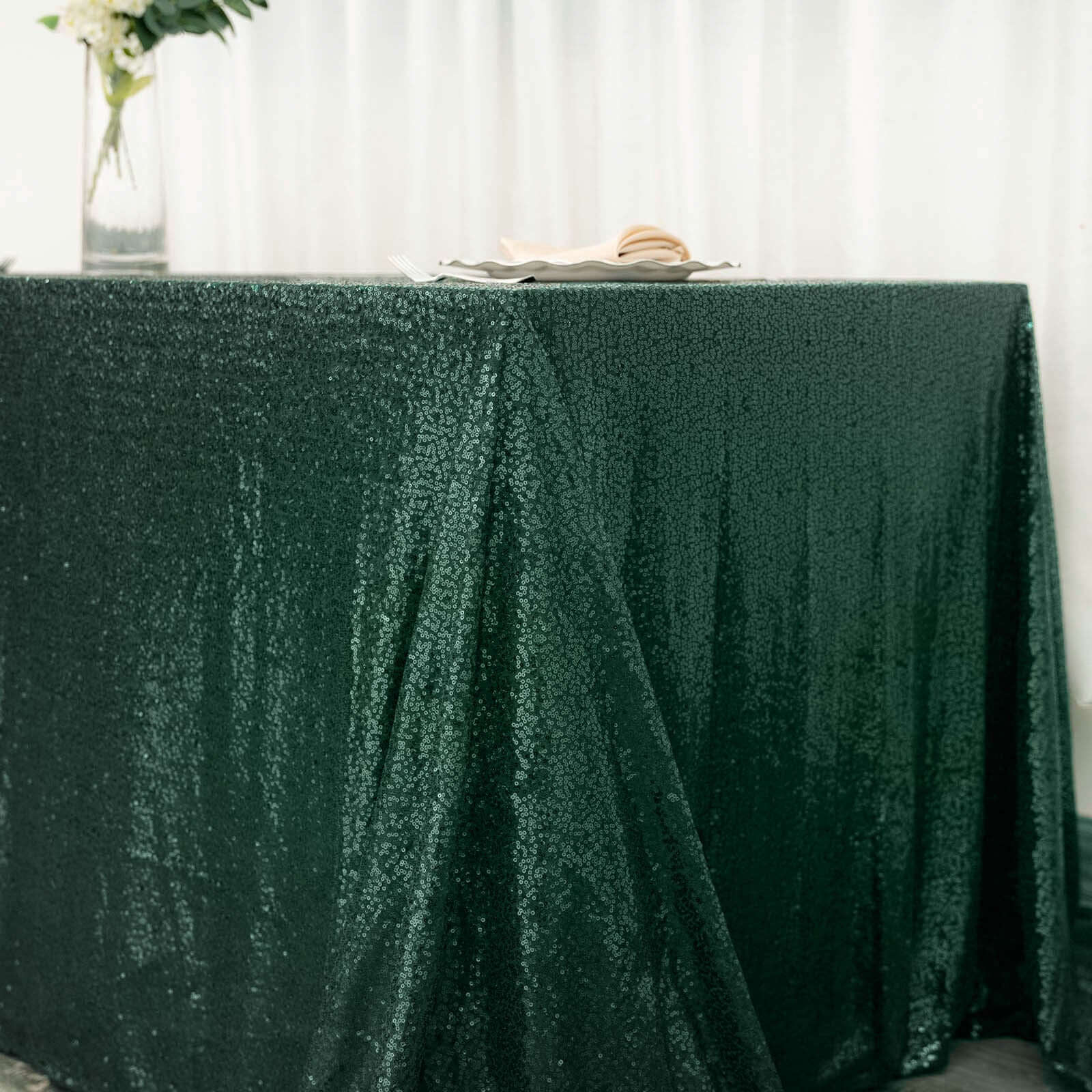 Hot Sale! Seamless Sparkly Sequin Rectangle Tablecloth in Hunter Emerald Green, 90x132