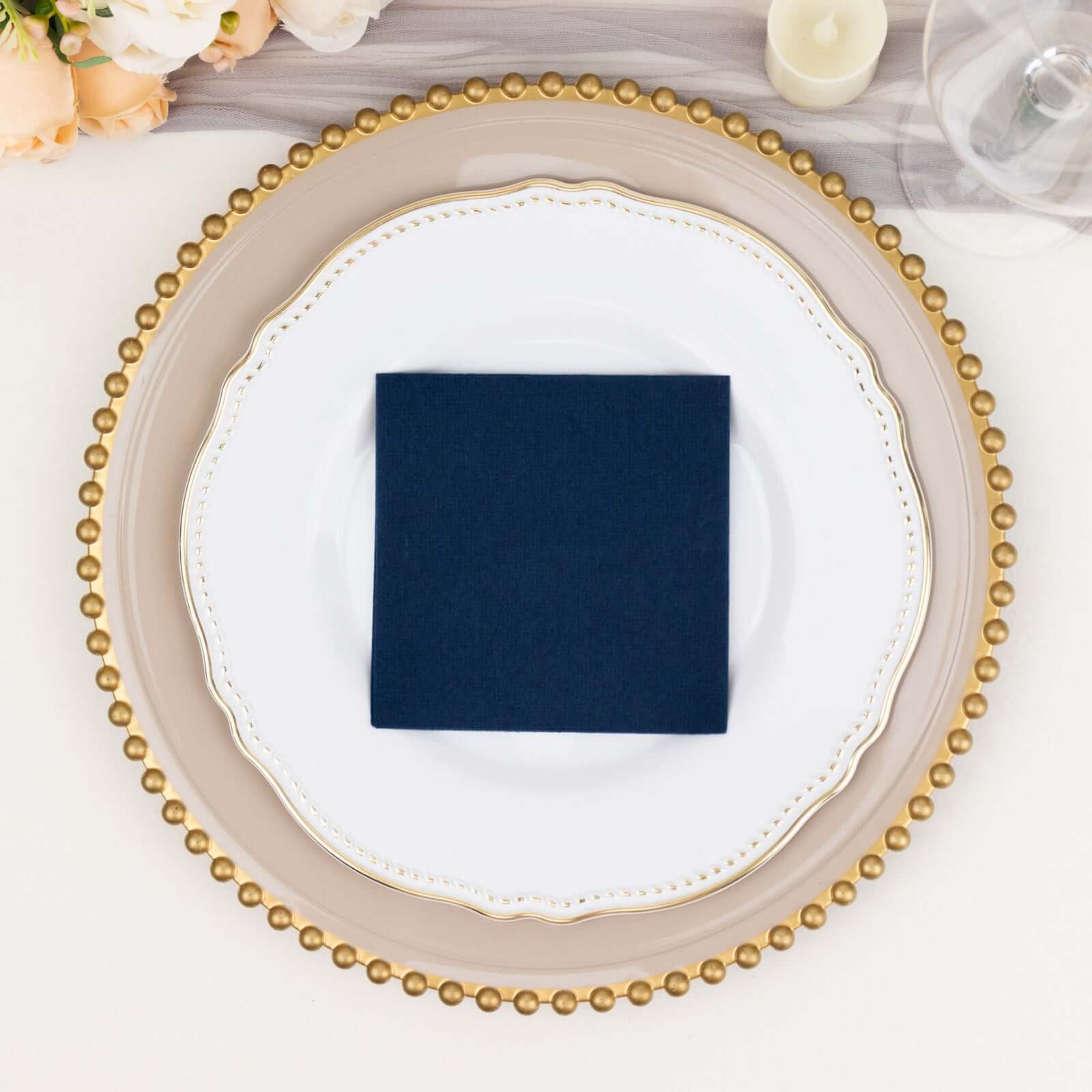 20-Piece Navy Blue 5x5 Linen-Like Airlaid Napkins - Super Absorbent