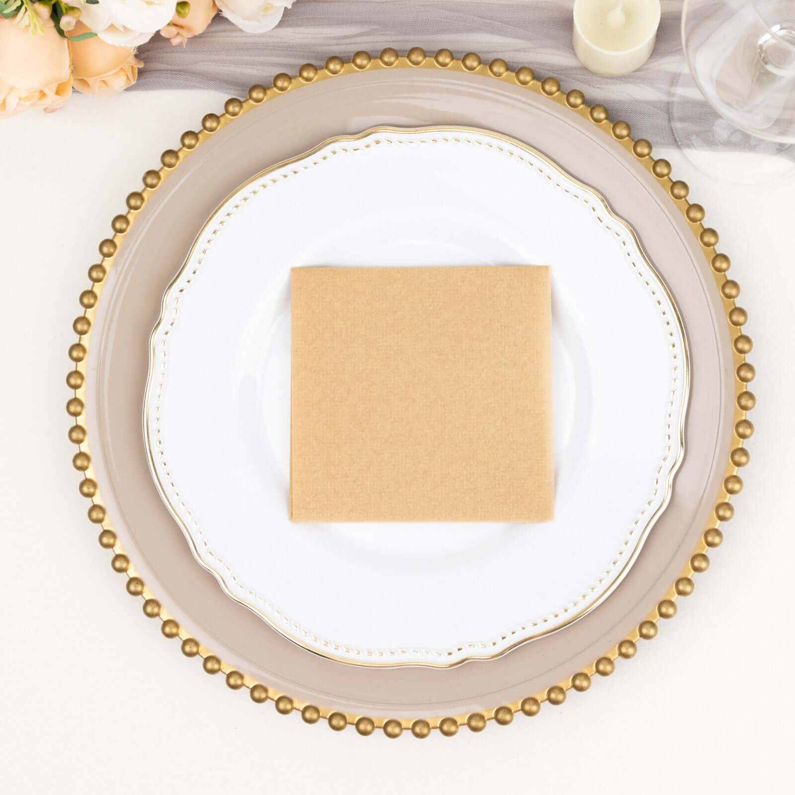 20-Piece Set of 5x5 Natural Linen-Look Highly Absorbent Airlaid Napkins