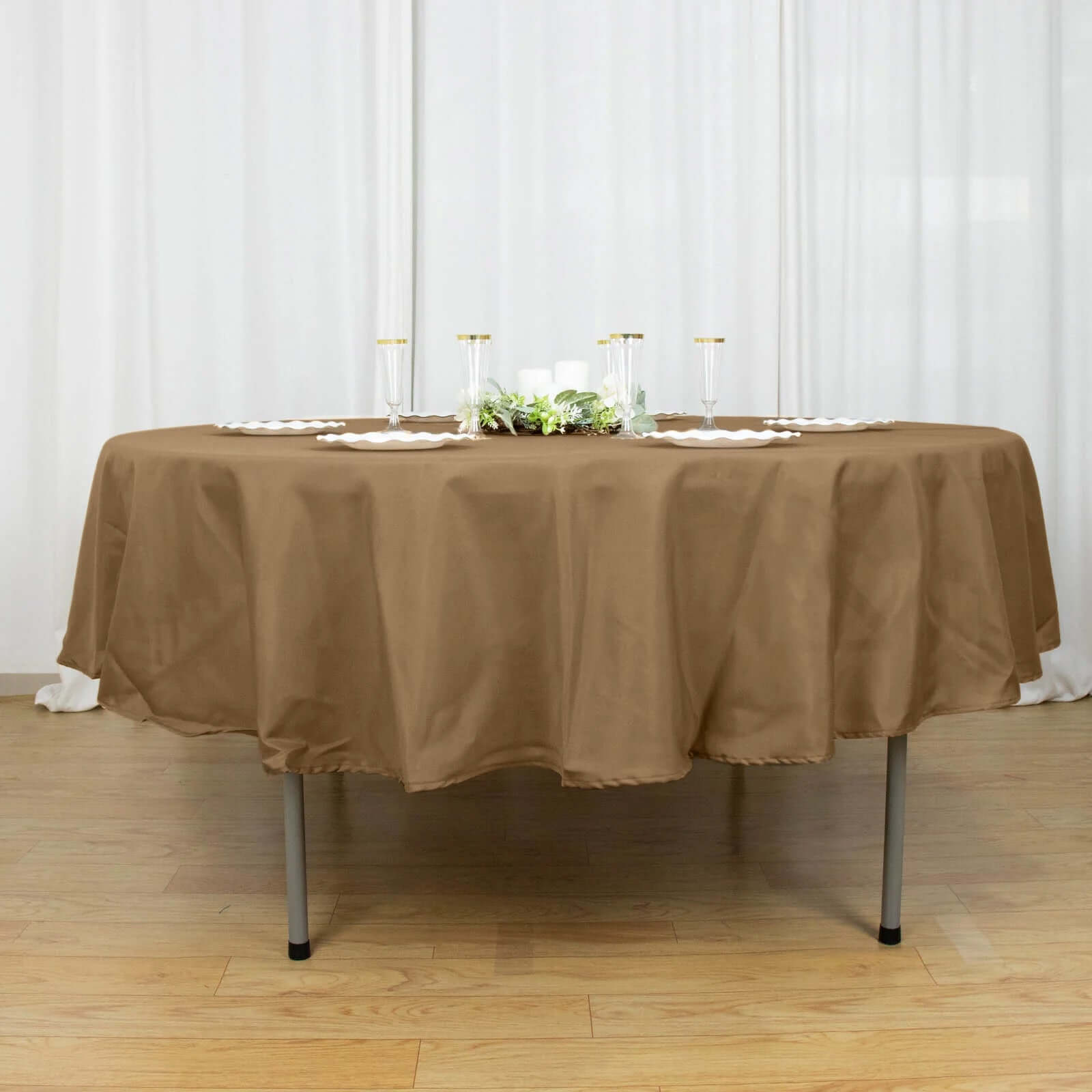 Hot! Taupe Faux Linen 90x132 Rectangular Wrinkle-Resistant Tablecloth