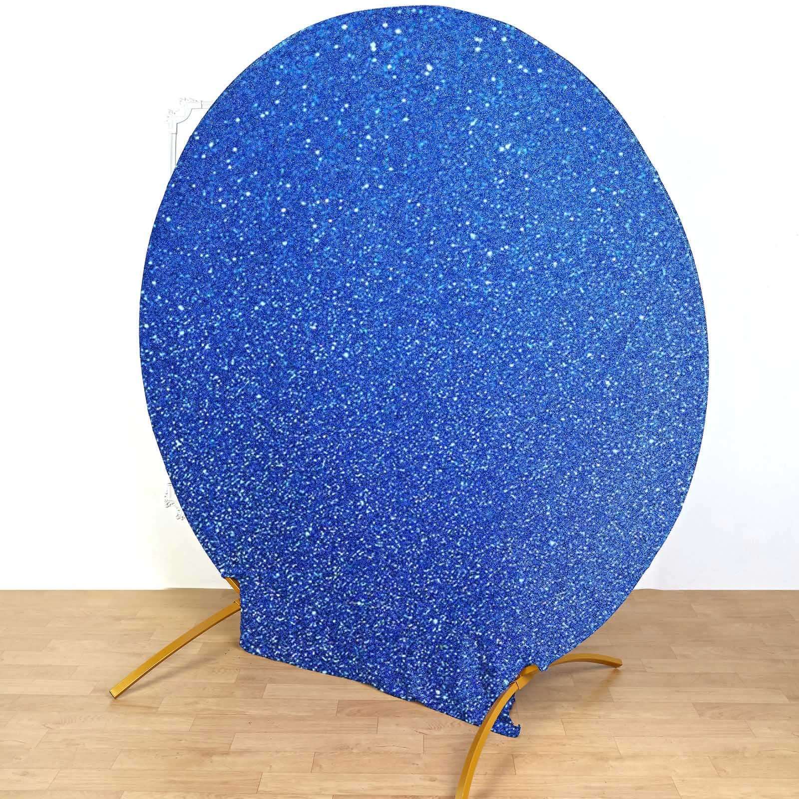 Hot Deal! 7.5ft Royal Blue Metallic Shimmer Tinsel Spandex 2-Sided Wedding Arch Photo Backdrop