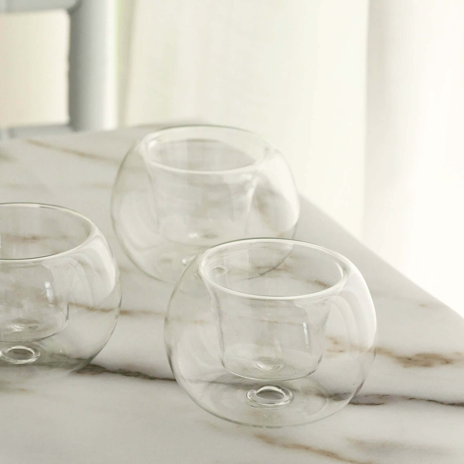 6-Piece Crystal Clear Glass Globe Votive Candle Holders for Events
