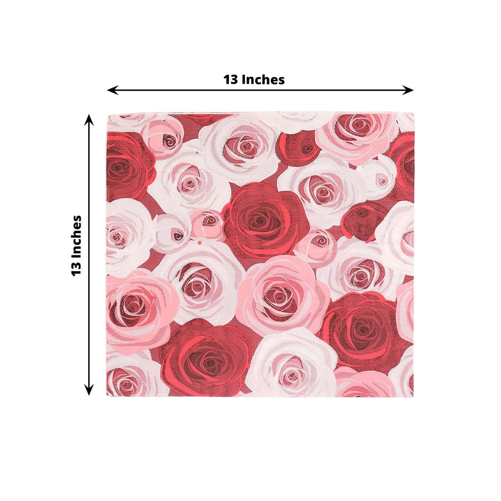 50-Pack 2-Ply Soft 18GSM Red/Pink Floral Design Paper Beverage Napkins for Weddings