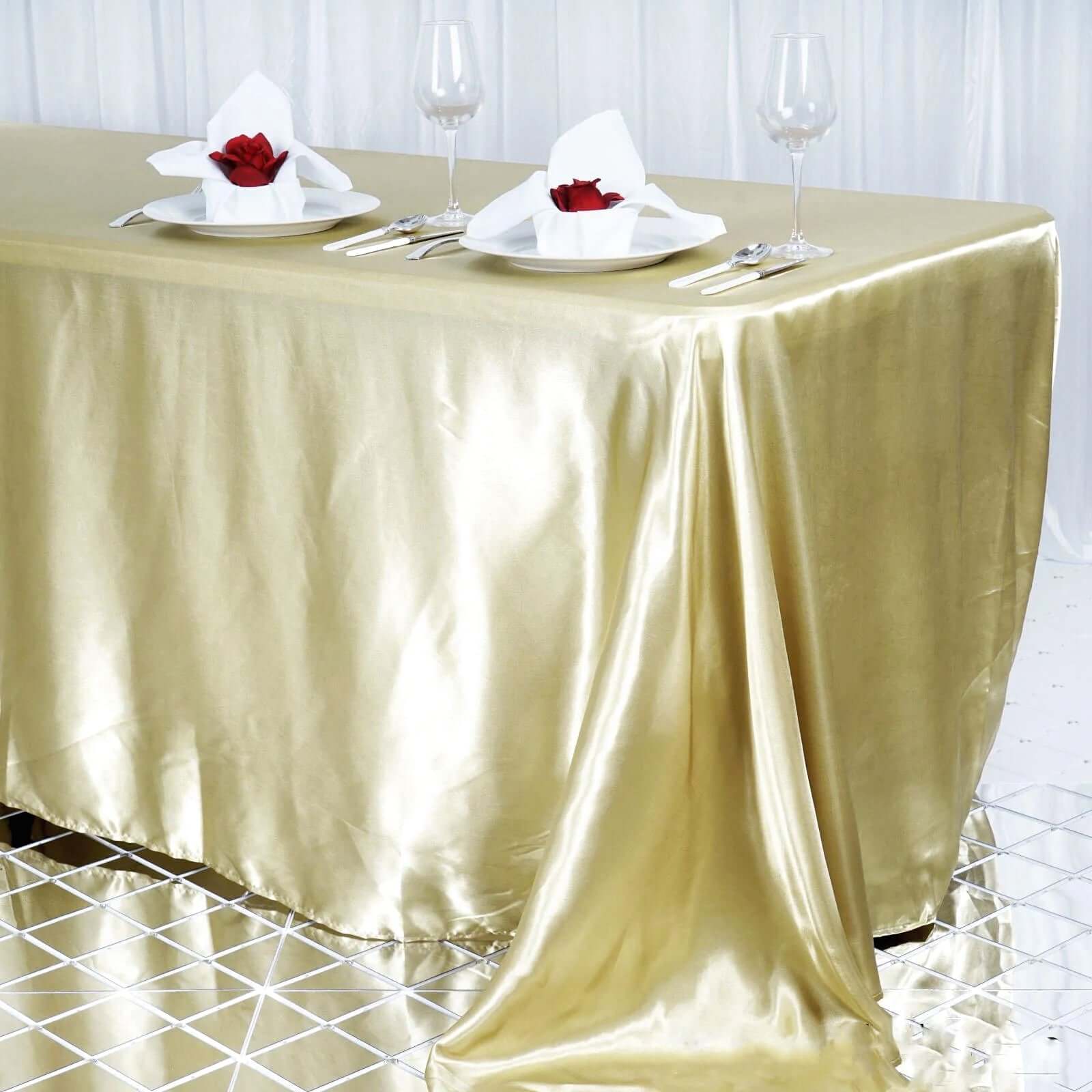 Exclusive Seamless Satin Champagne Tablecloth, 90x156 Inches, Ideal for Events